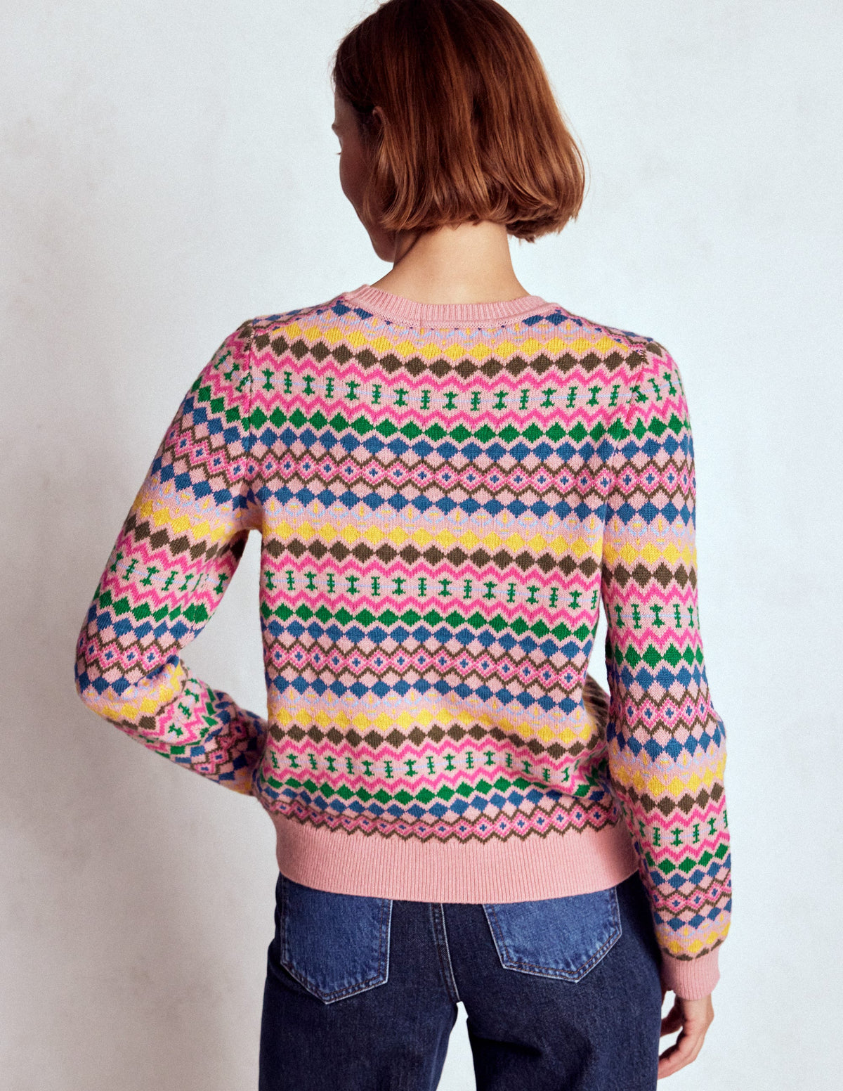 Edie Fair-Isle-Pullover-Rosa, Geo Fair Isle - Image 3
