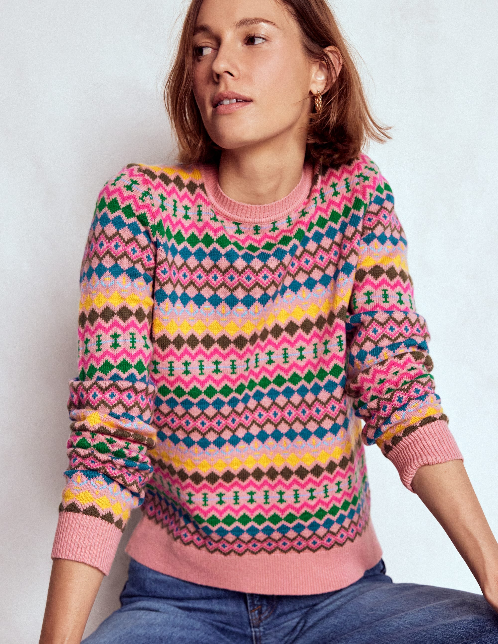 Edie Fair-Isle-Pullover-Rosa, Geo Fair Isle - Image 4