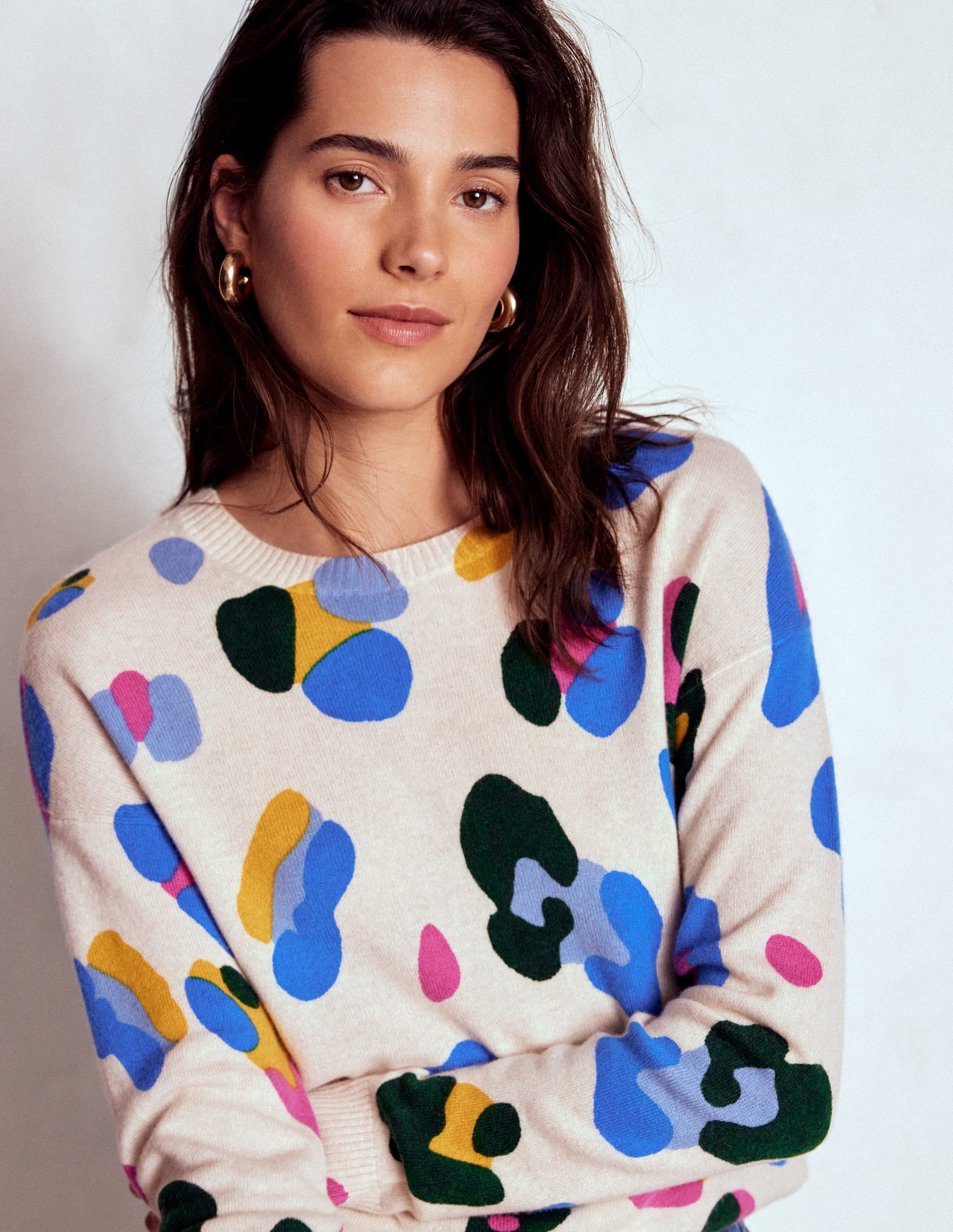 Lydia Cashmere Jumper-Warm Ivory, Leopard - Image 1