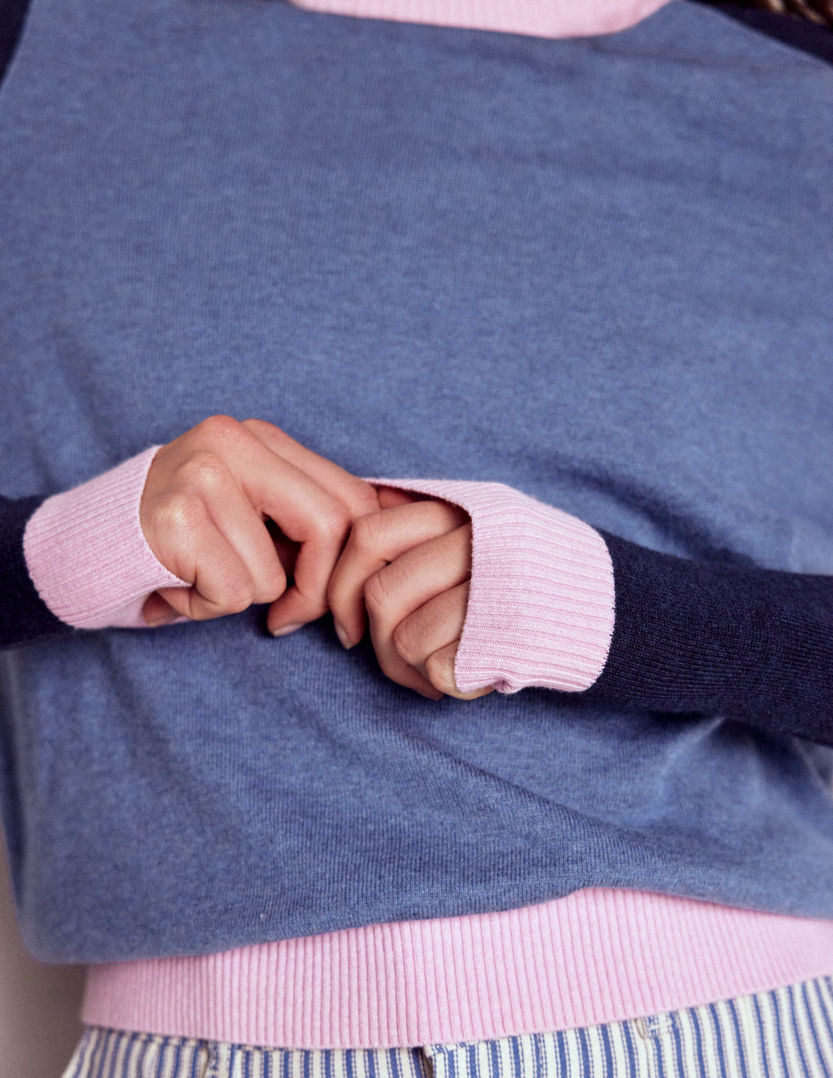 Meg Pullover mit Raglanärmeln-Blau, Rosa Blockfarben-2