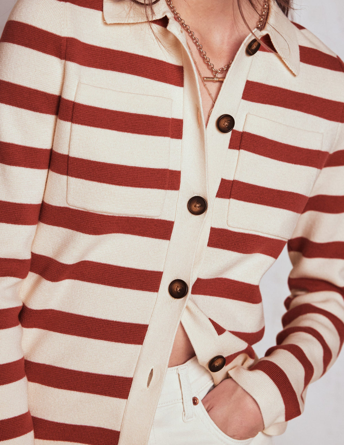 Astrid Knitted Shirt-Warm Ivory, Terracotta - Image 4