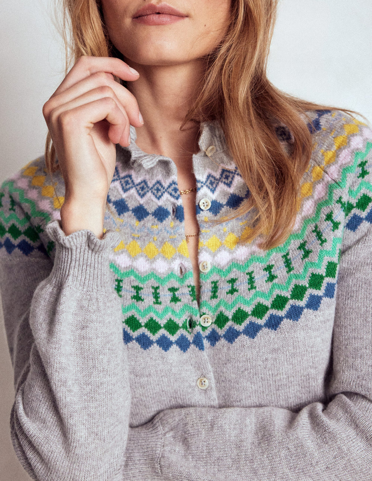 Fae Fair Isle Frilled Cardigan-Grey Melange - Image 1