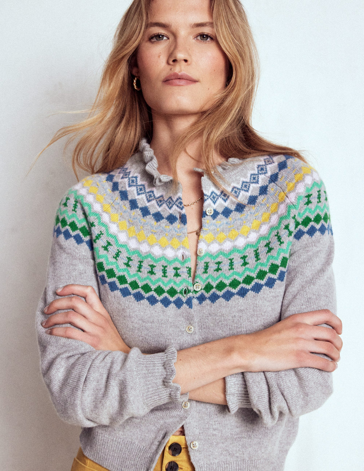 Fae Fair Isle Frilled Cardigan-Grey Melange-2
