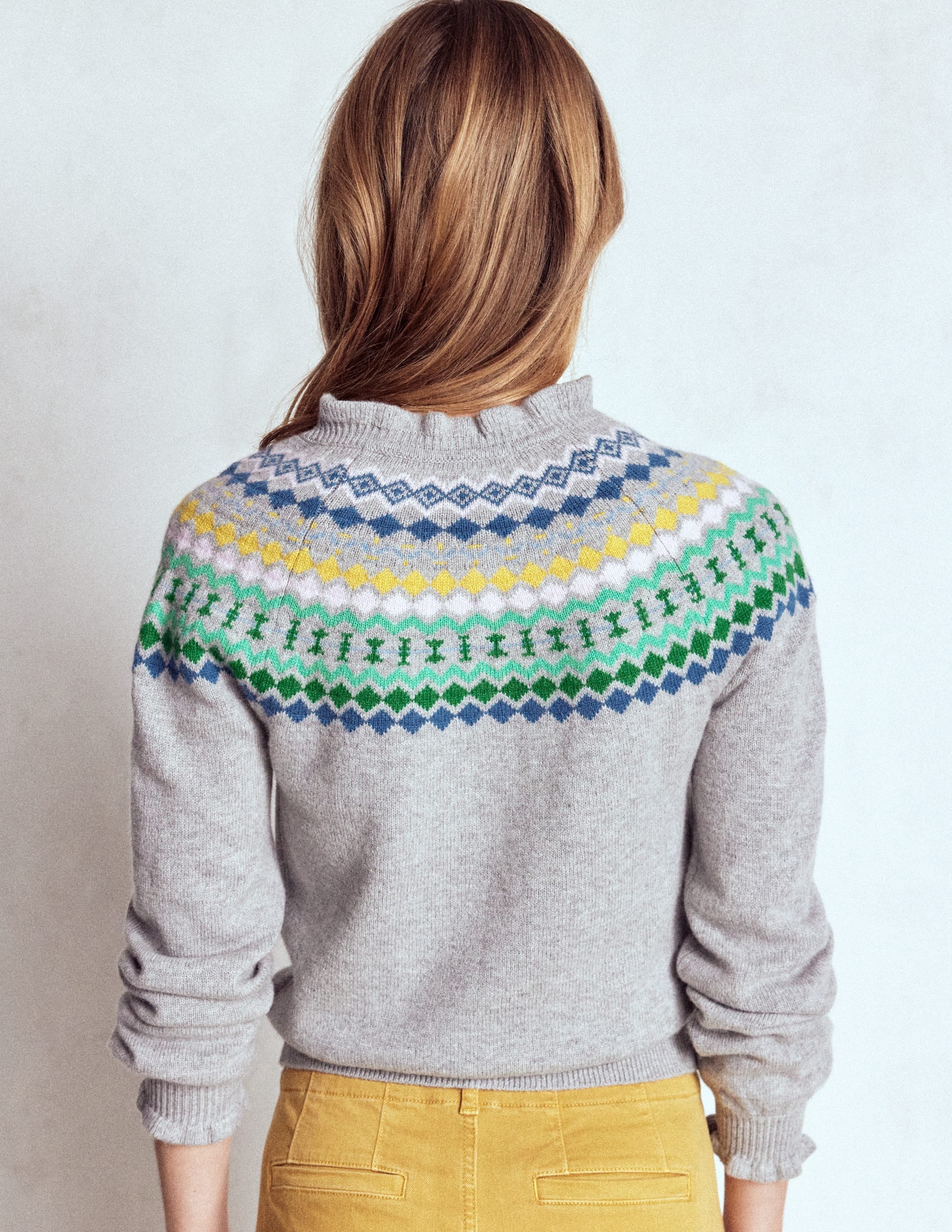 Fae Fair Isle Frilled Cardigan-Grey Melange - Image 3