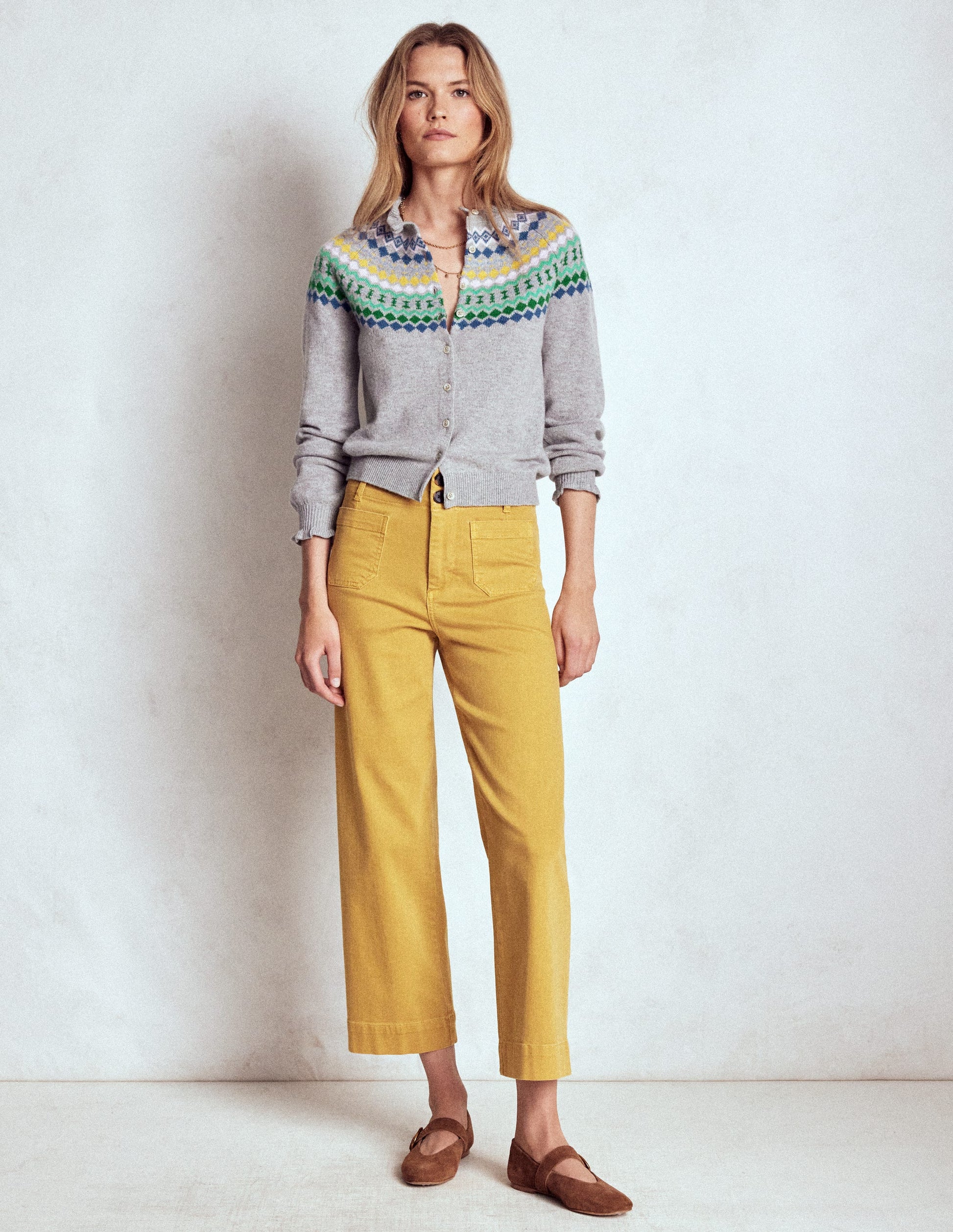 Fae Fair Isle Frilled Cardigan-Grey Melange-5