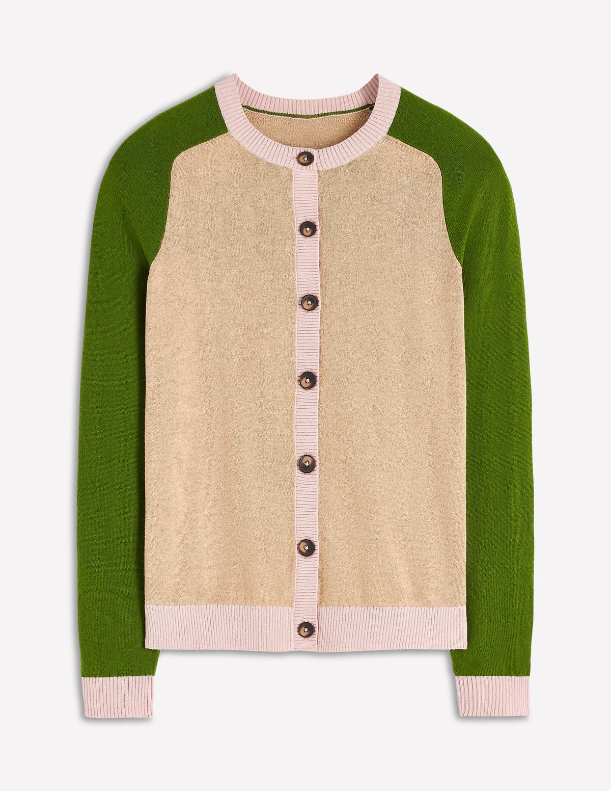 Meg Raglan Sleeve Cardigan-Oatmeal, Green Colour Block - Image 5