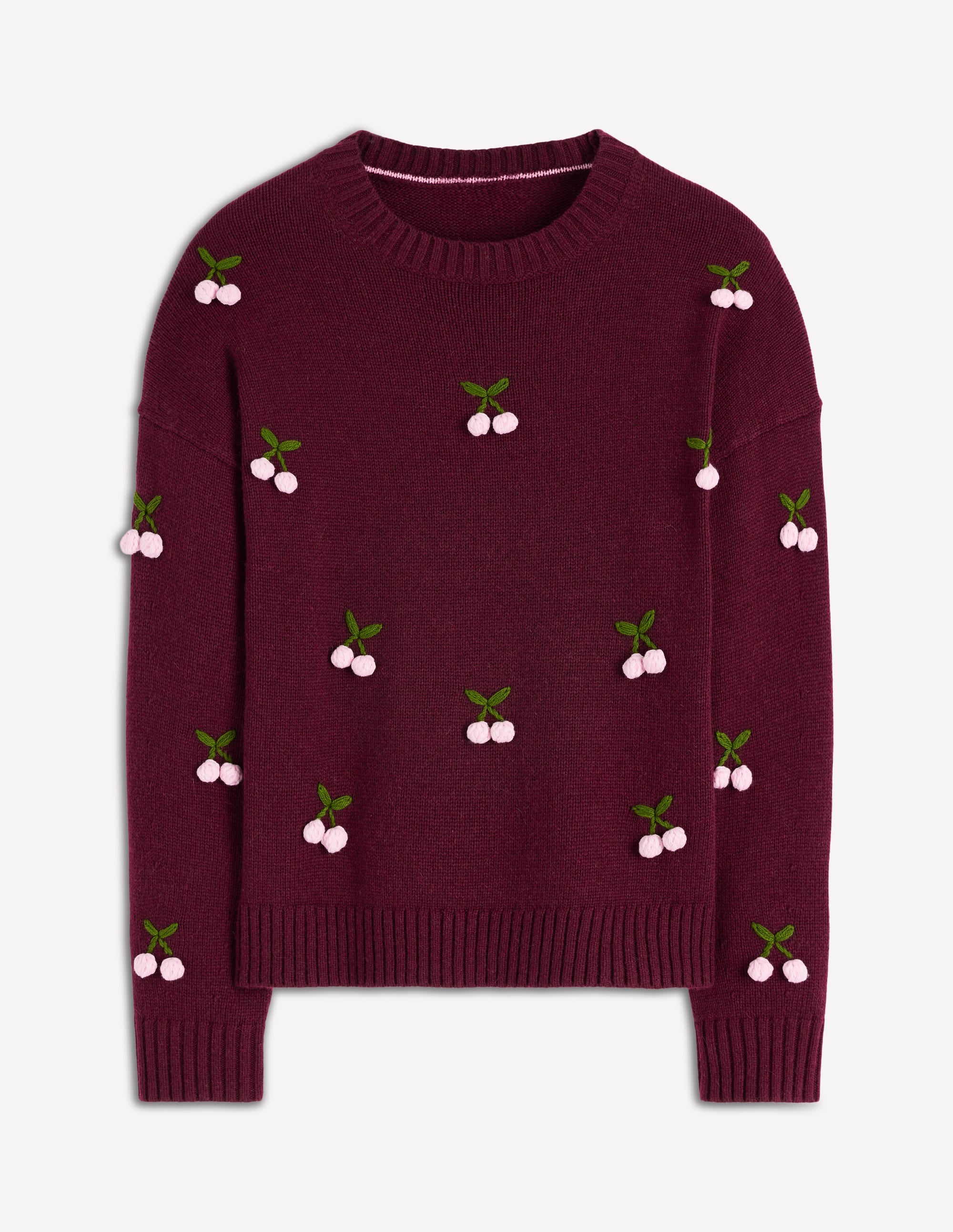 Natalie Embroidered Jumper-Chestnut Melange, Cherry - Image 5