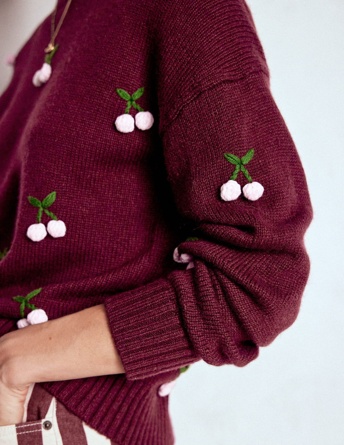Natalie Embroidered Jumper-Chestnut Melange, Cherry - Image 2