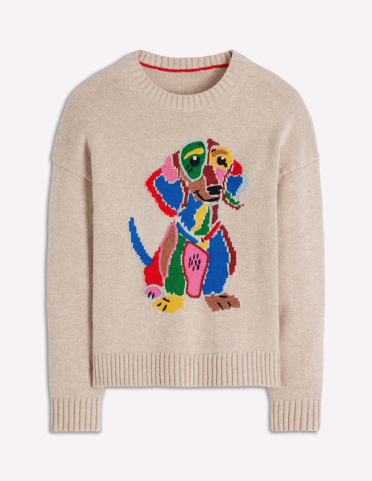 Natalie Pullover mit Stickerei-Haferbeige Melange, Dackel-5