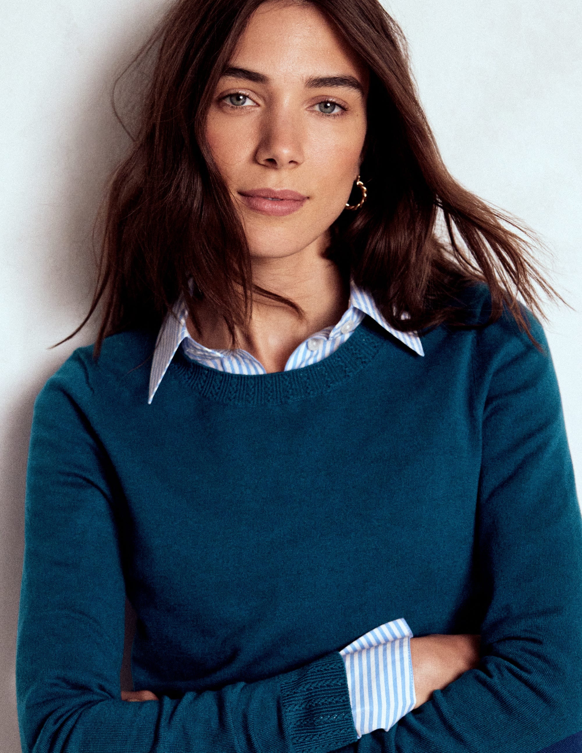 Emilia Baumwollpullover mit Rundhalsausschnitt-Hafenblau - Image 1