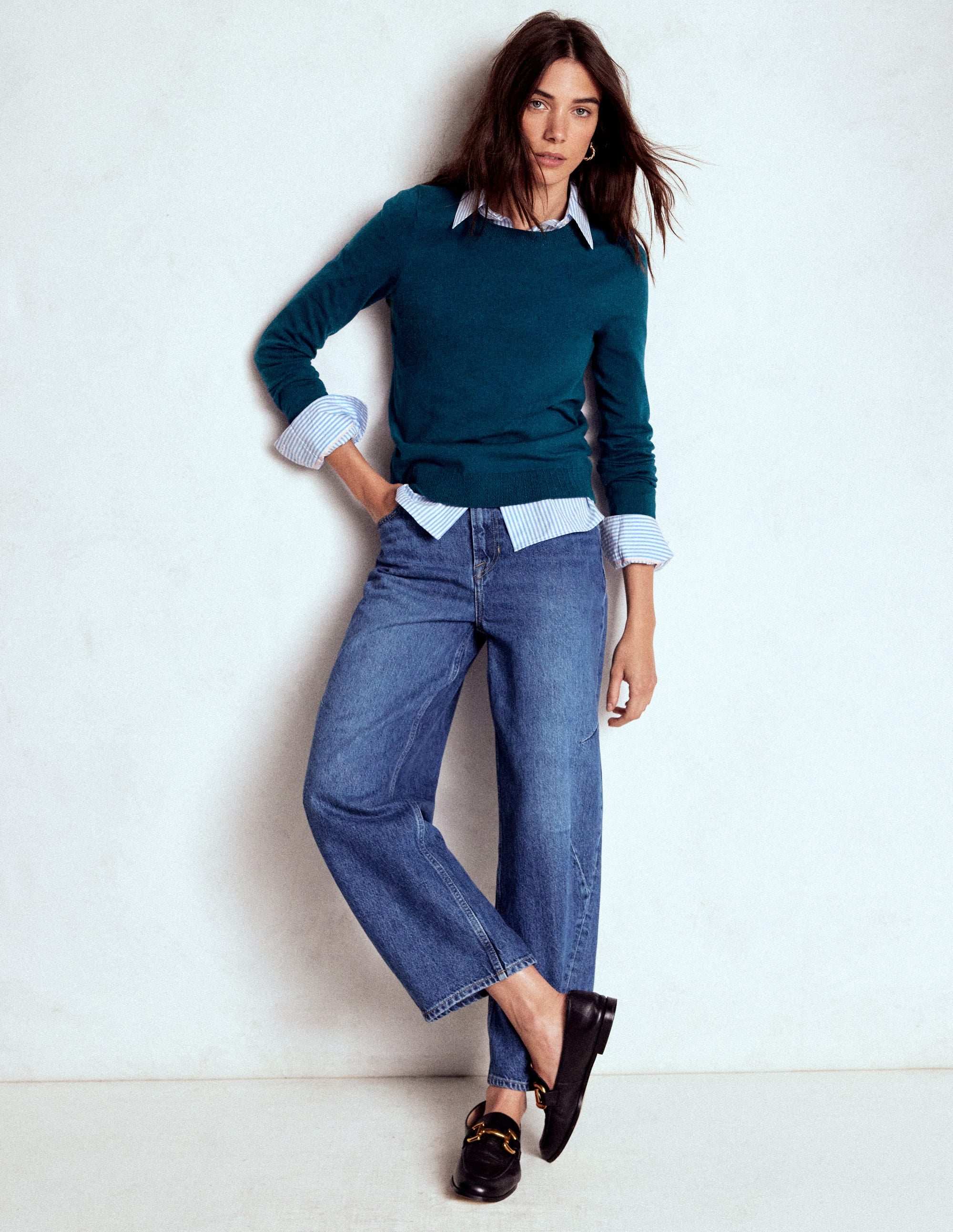 Emilia Baumwollpullover mit Rundhalsausschnitt-Hafenblau - Image 4
