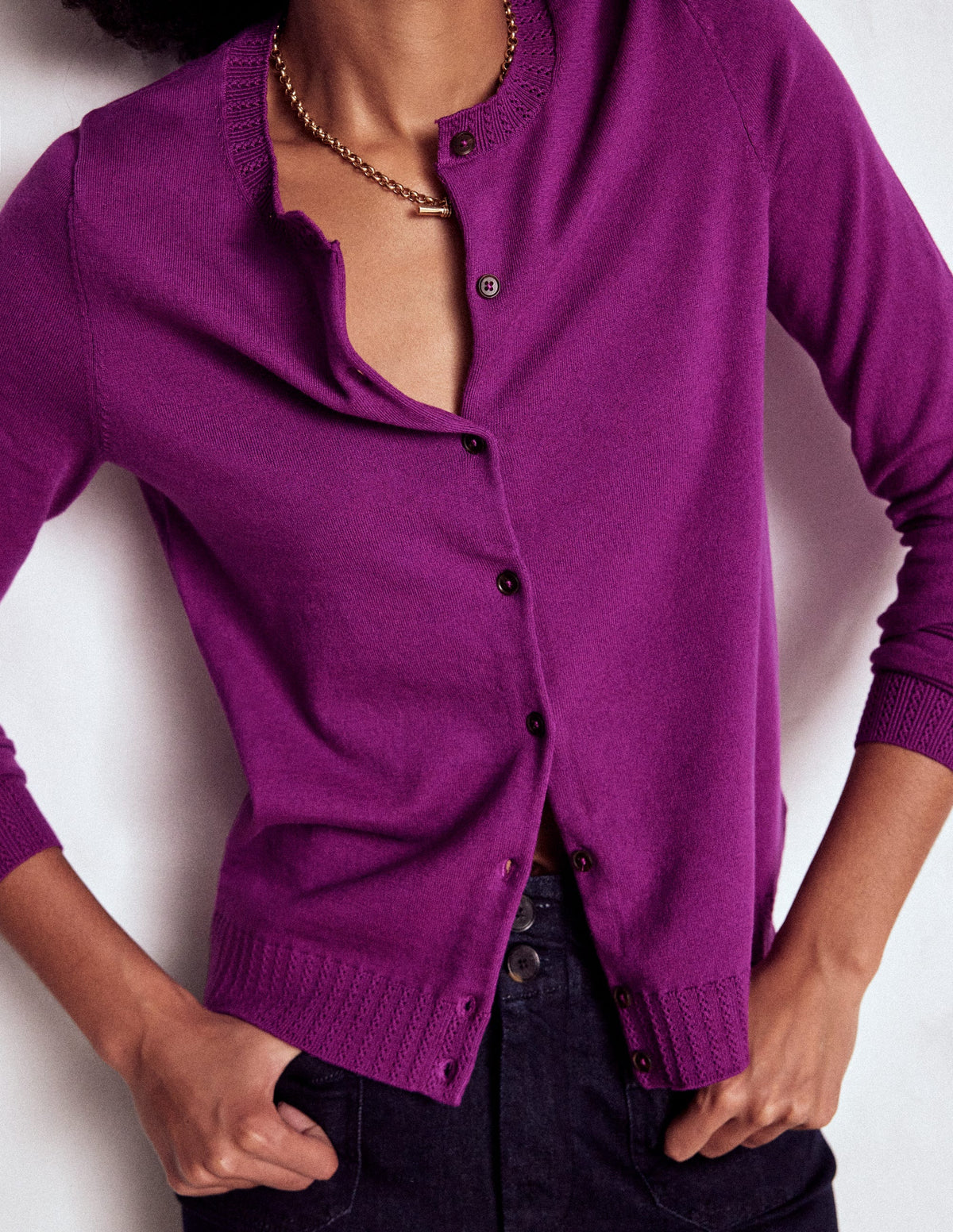 Emilia Cotton Crew Cardigan-Regal Purple - Image 2