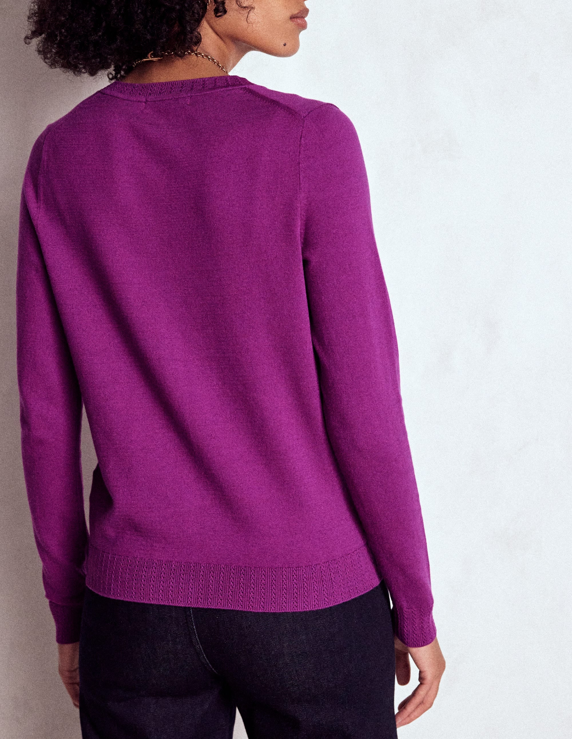 Emilia Cotton Crew Cardigan-Regal Purple - Image 3