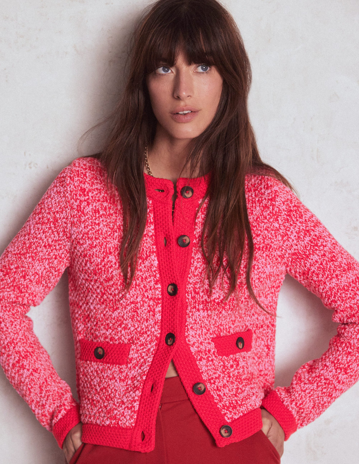 Libby Strickjacke-Rosa Schleife/Mohnblumenrot-1