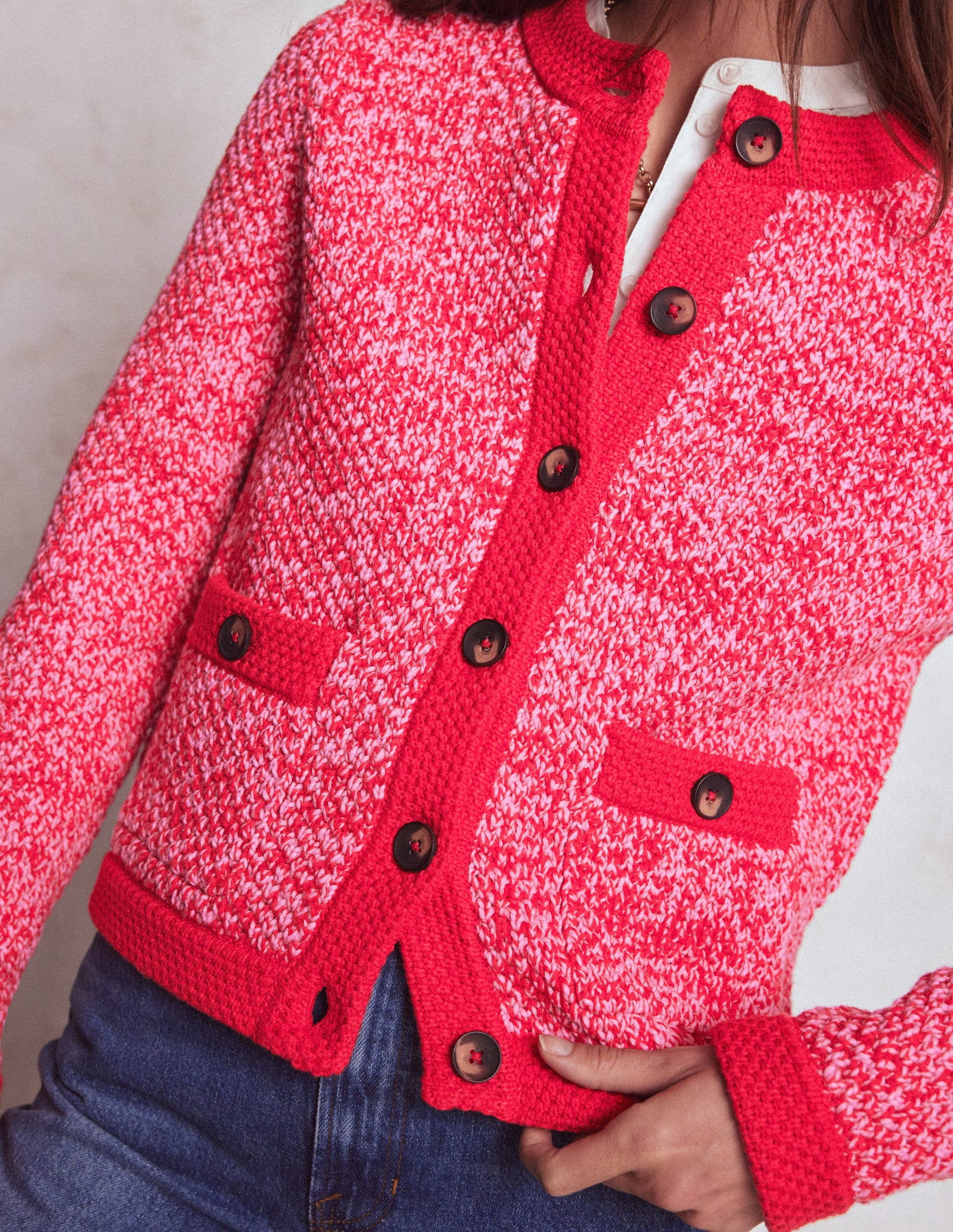 Libby Strickjacke-Rosa Schleife/Mohnblumenrot-2