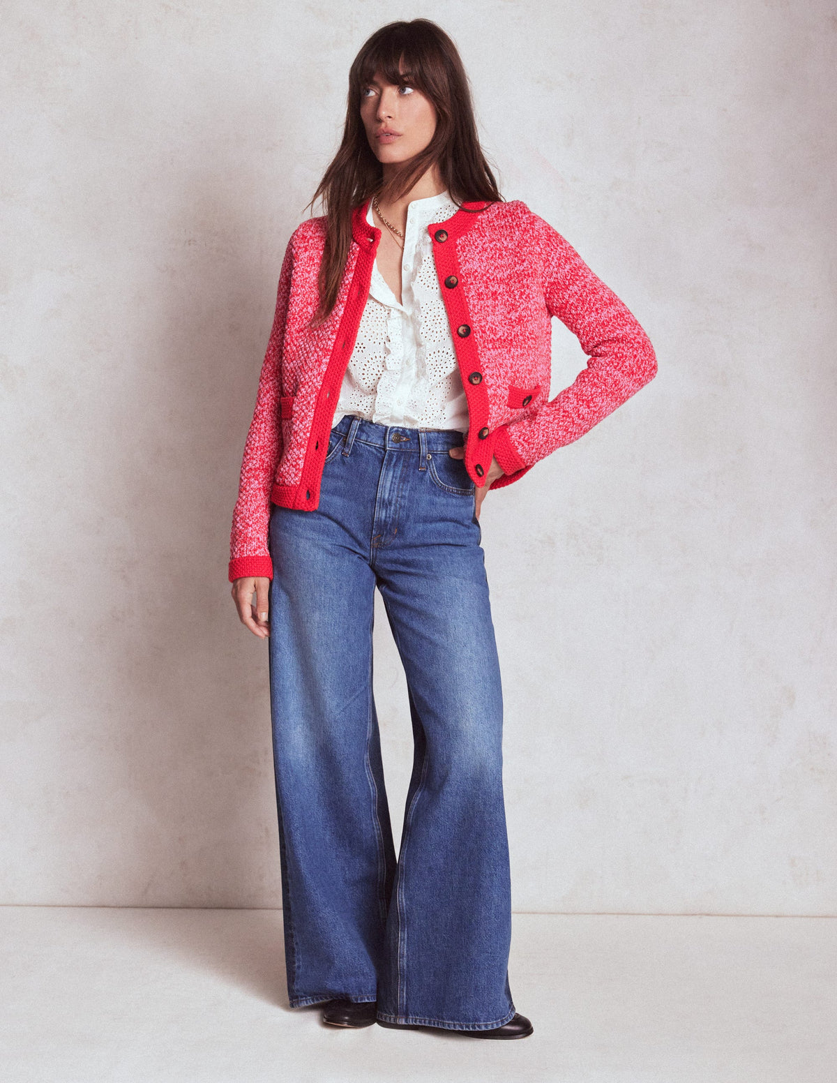 Libby Strickjacke-Rosa Schleife/Mohnblumenrot-4