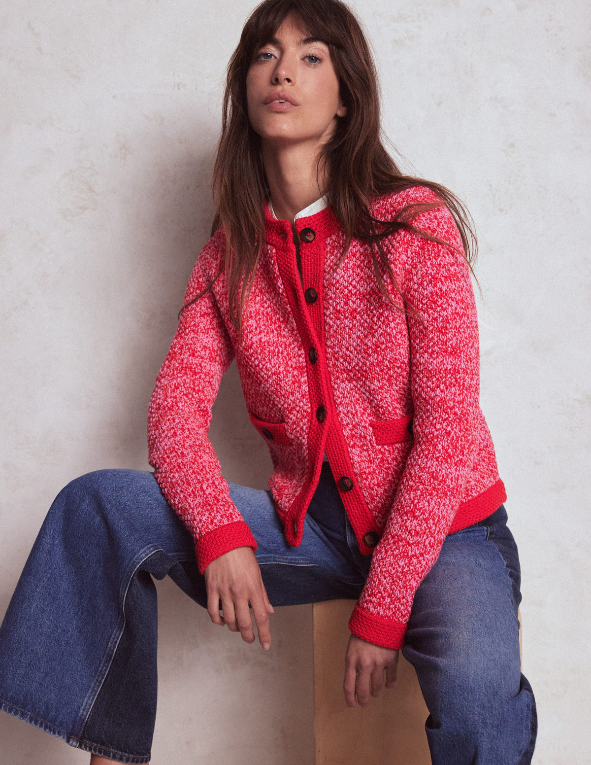 Libby Strickjacke-Rosa Schleife/Mohnblumenrot - Image 5
