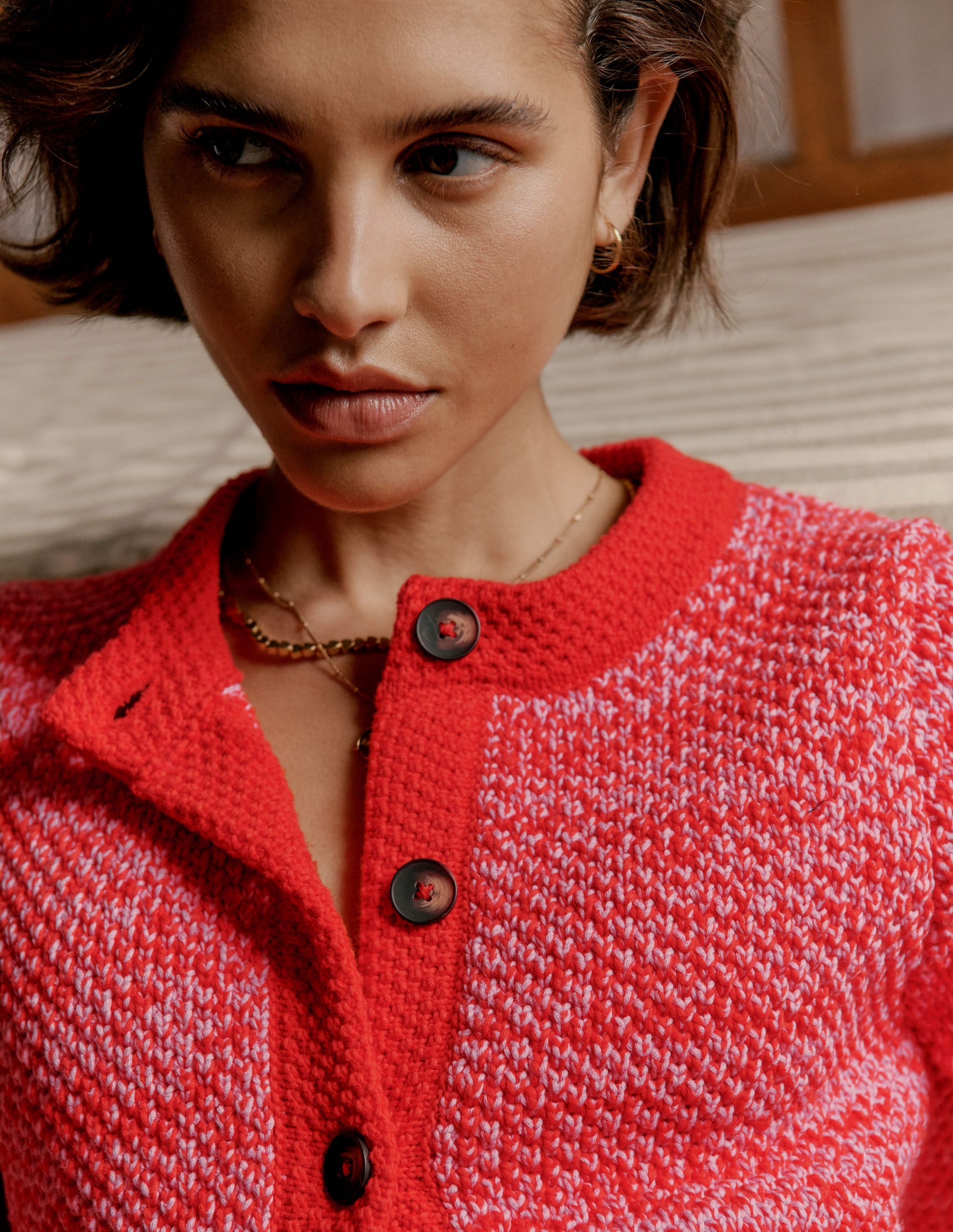 Libby Strickjacke-Rosa Schleife/Mohnblumenrot-6