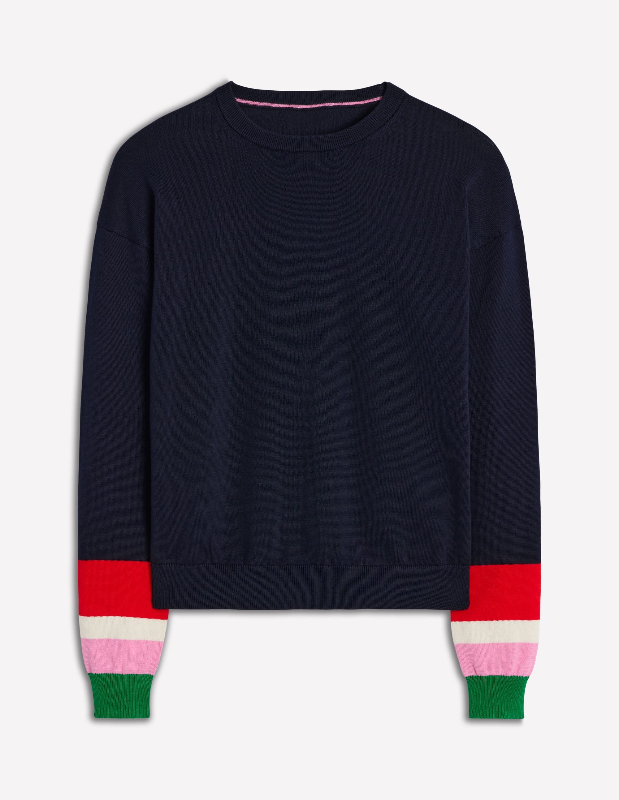 Lara Lockerer Baumwollpullover-Marineblau Gestreifte Manschetten - Image 5