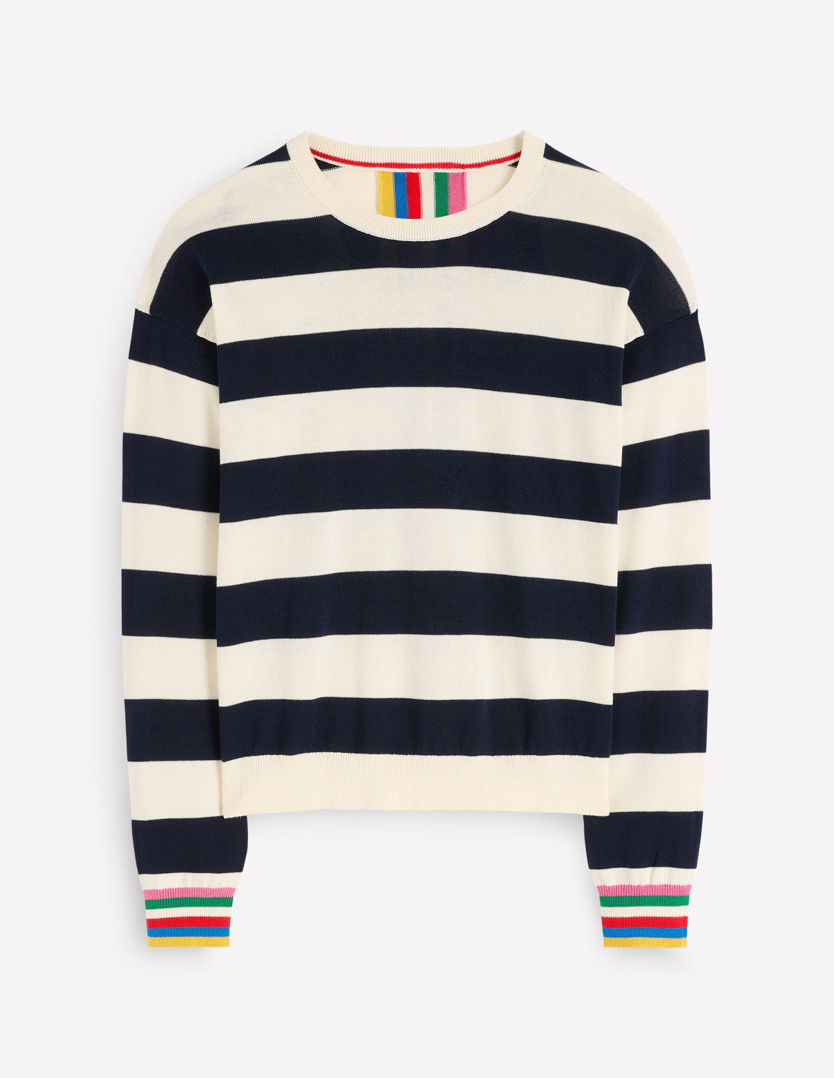 Lara Relaxed Cotton Jumper-Navy, Ivory Stripe-4