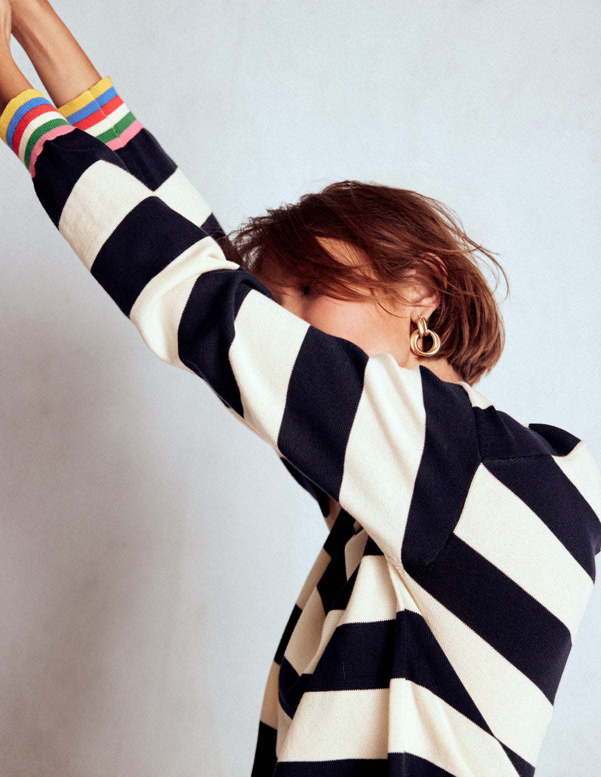 Lara Relaxed Cotton Jumper-Navy, Ivory Stripe - Image 1