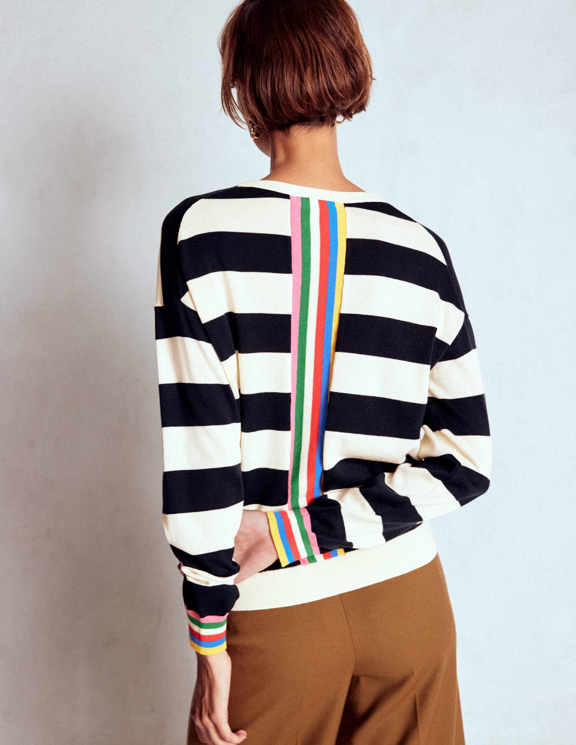 Lara Relaxed Cotton Jumper-Navy, Ivory Stripe - Image 2