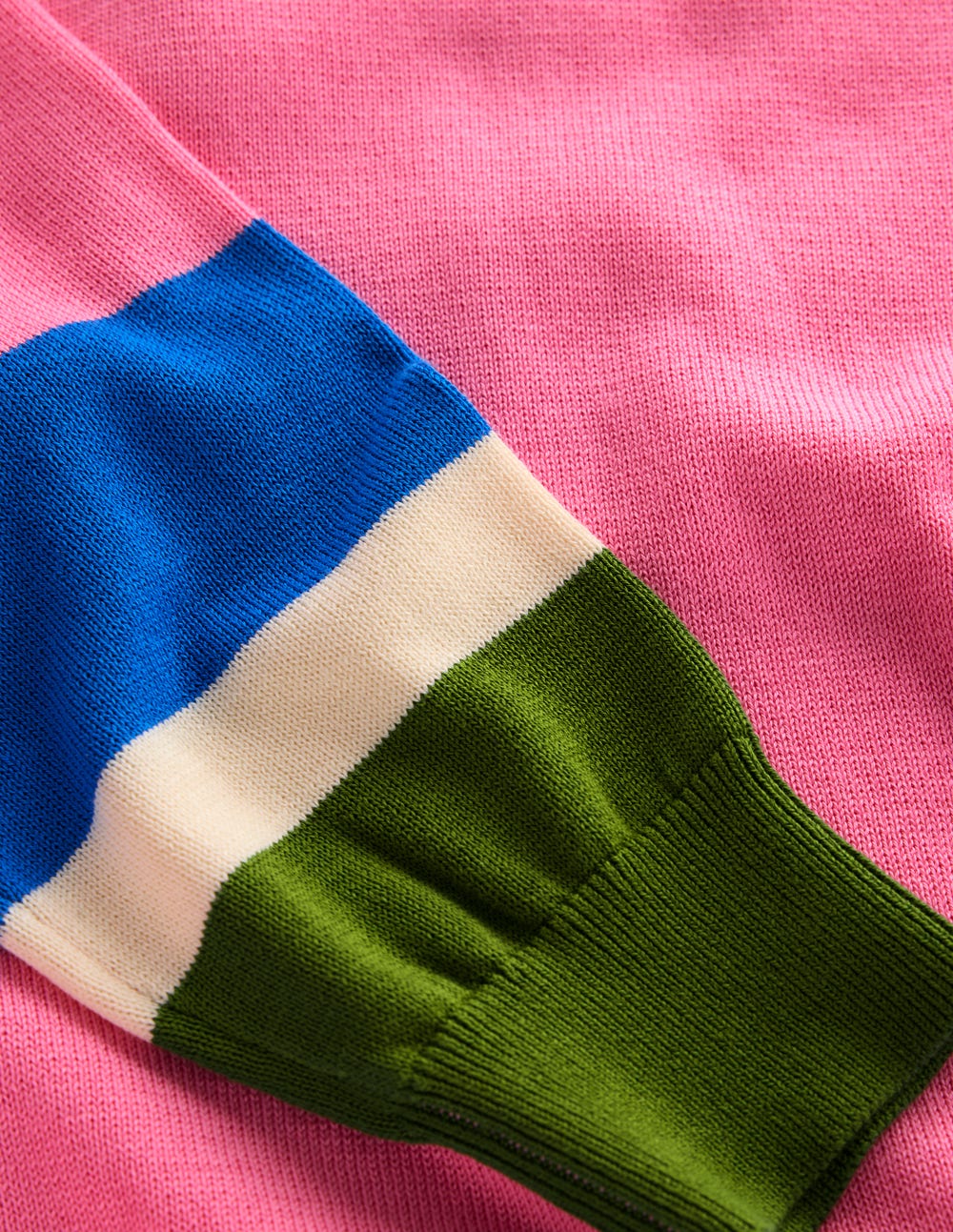 Lara Lockerer Baumwollpullover-Rosa Limonade, Gestreifte Manschetten - Image 7