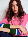 Lara Lockerer Baumwollpullover-Rosa Limonade, Gestreifte Manschetten