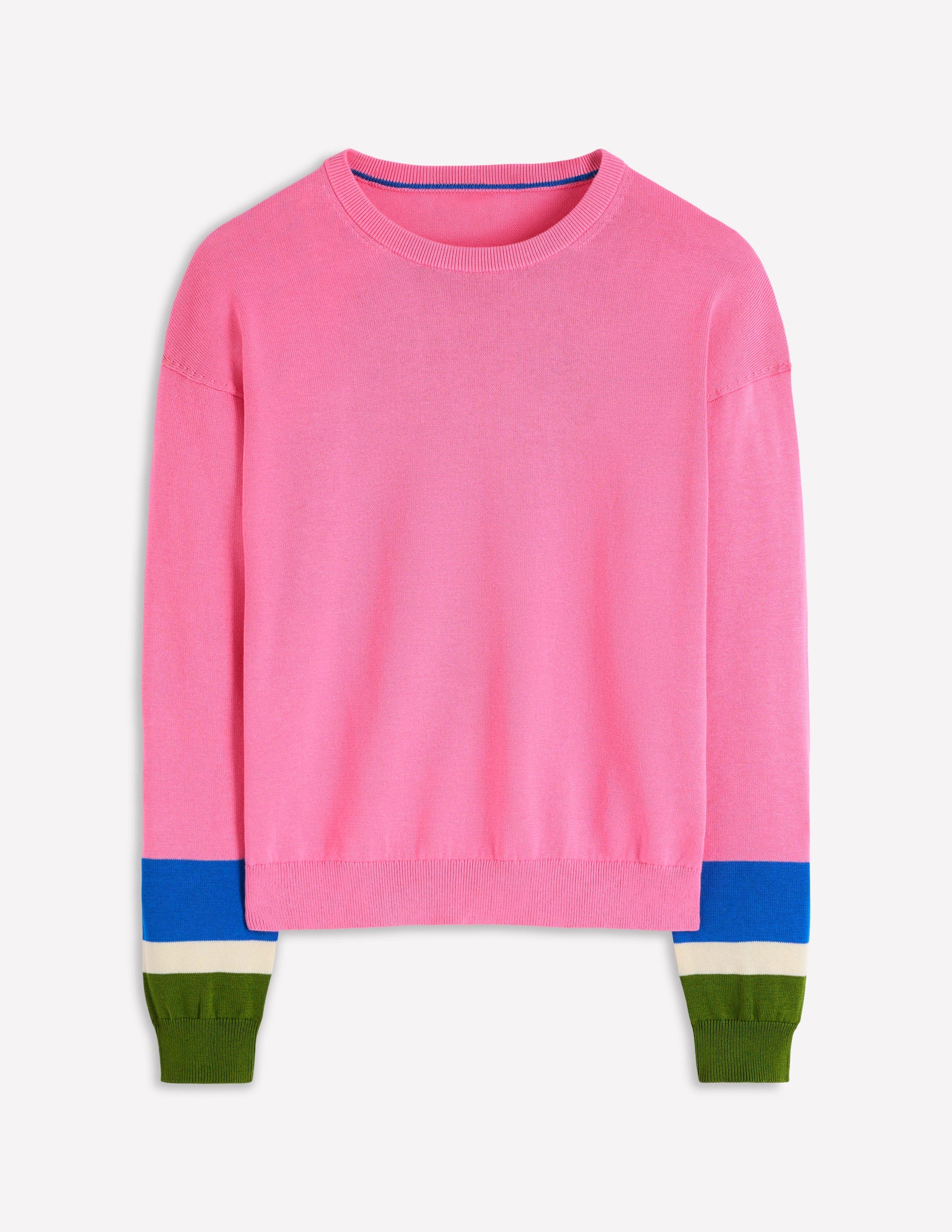 Lara Lockerer Baumwollpullover-Rosa Limonade, Gestreifte Manschetten-6