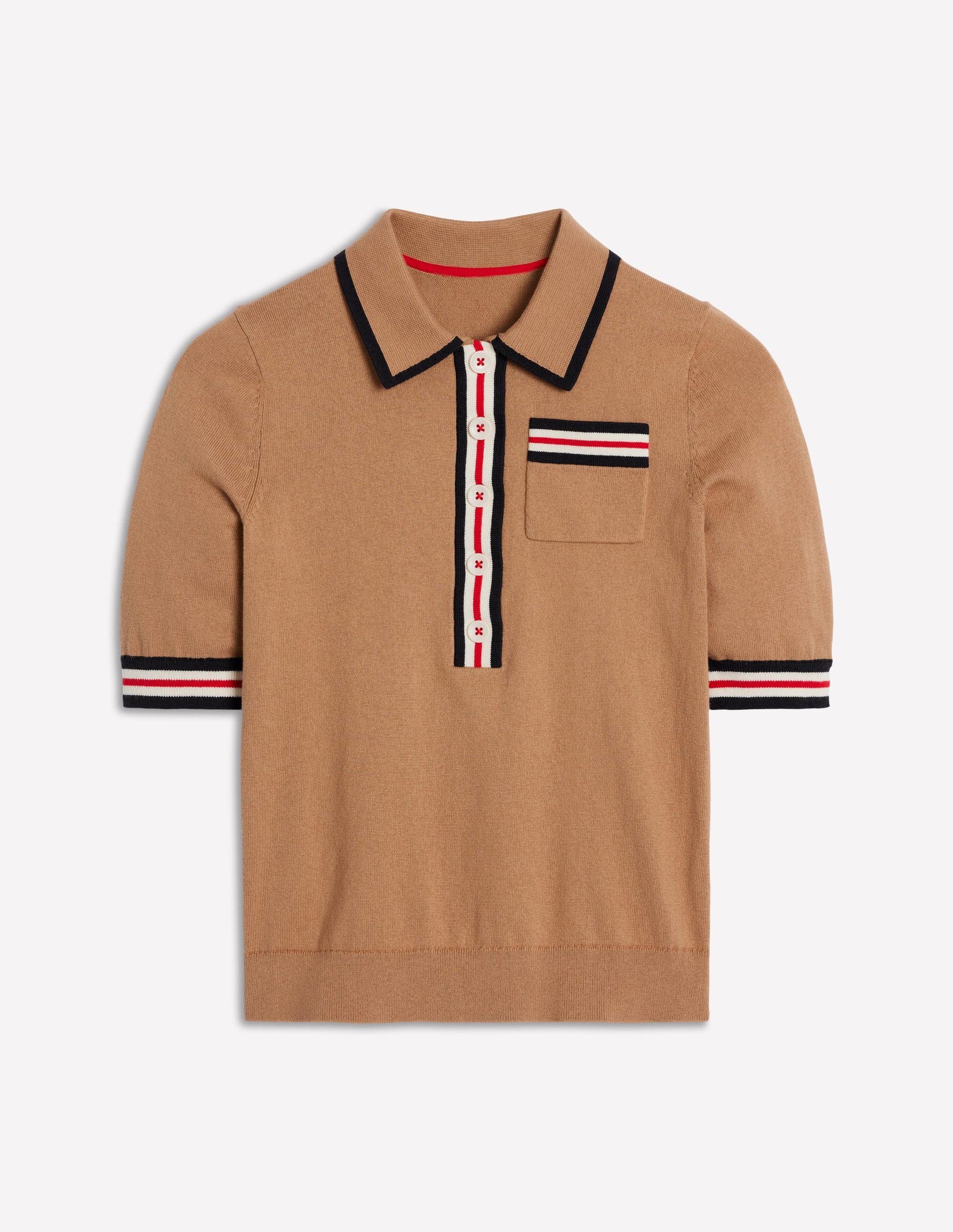 Henley-T-Shirt aus Baumwolle-Camel Meliert-5