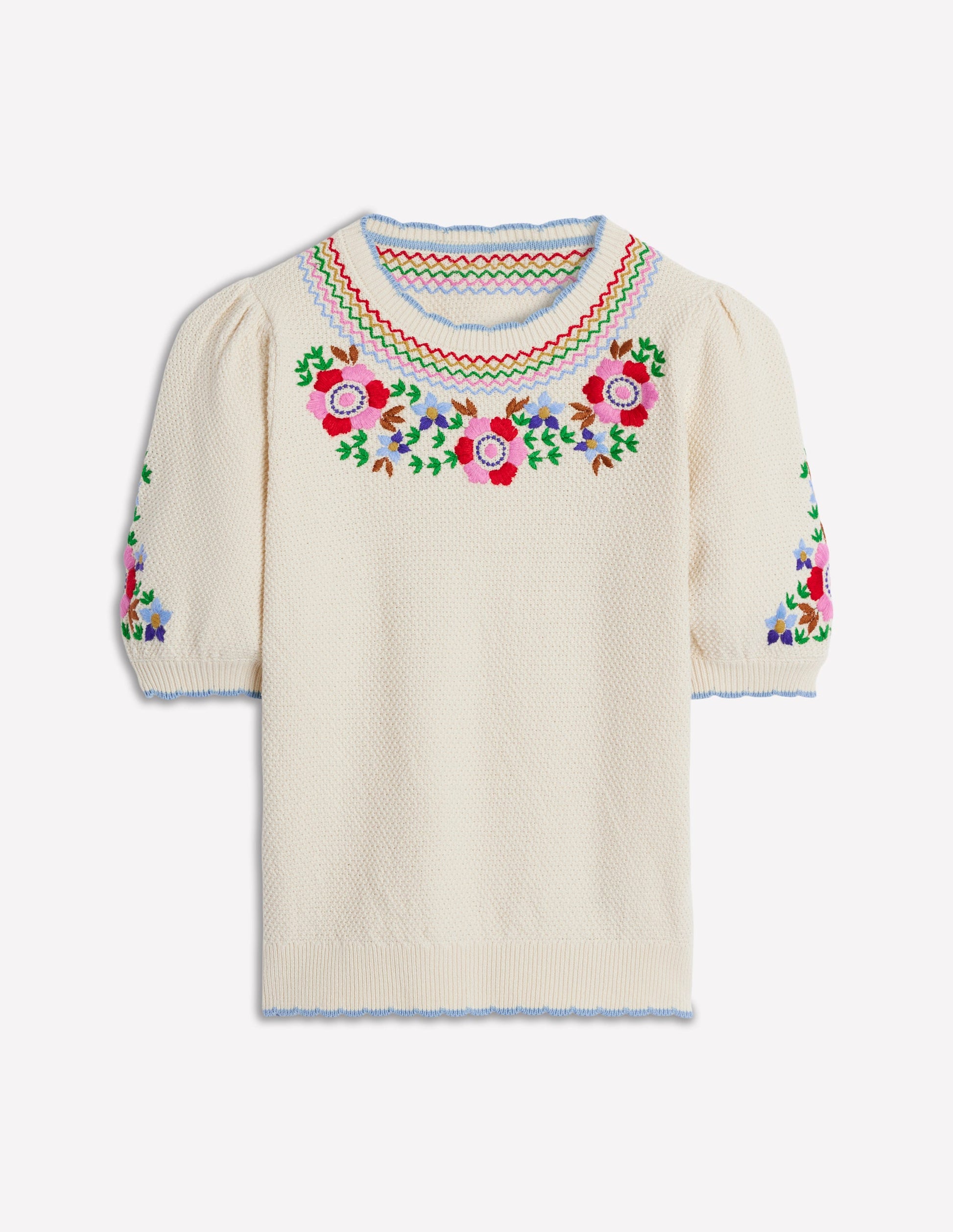 T-Shirt mit Puffärmeln und Stickerei-Warmes Naturweiß-7