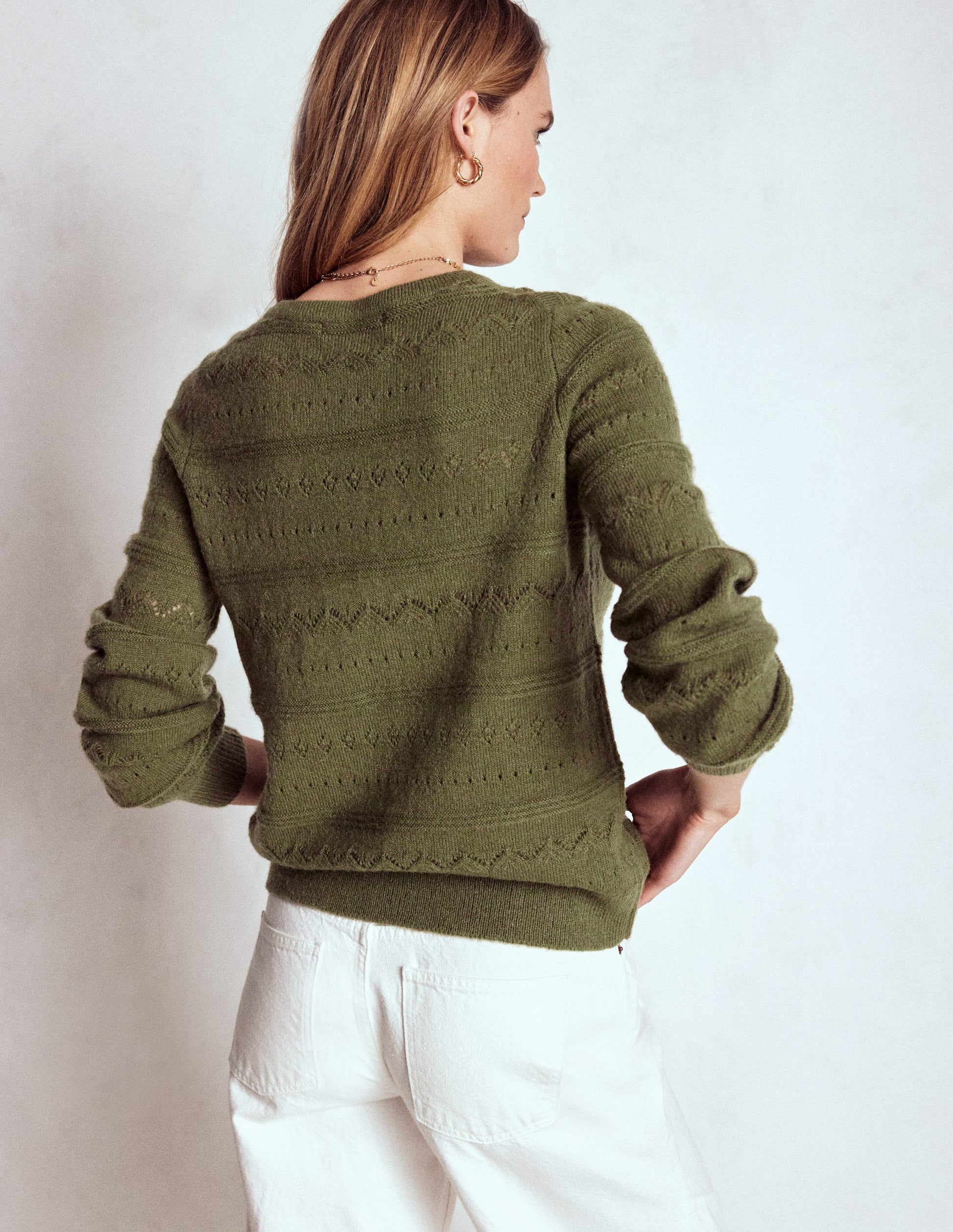 Leticia Strickjacke mit Spitzenbesatz-Waldgrün-3