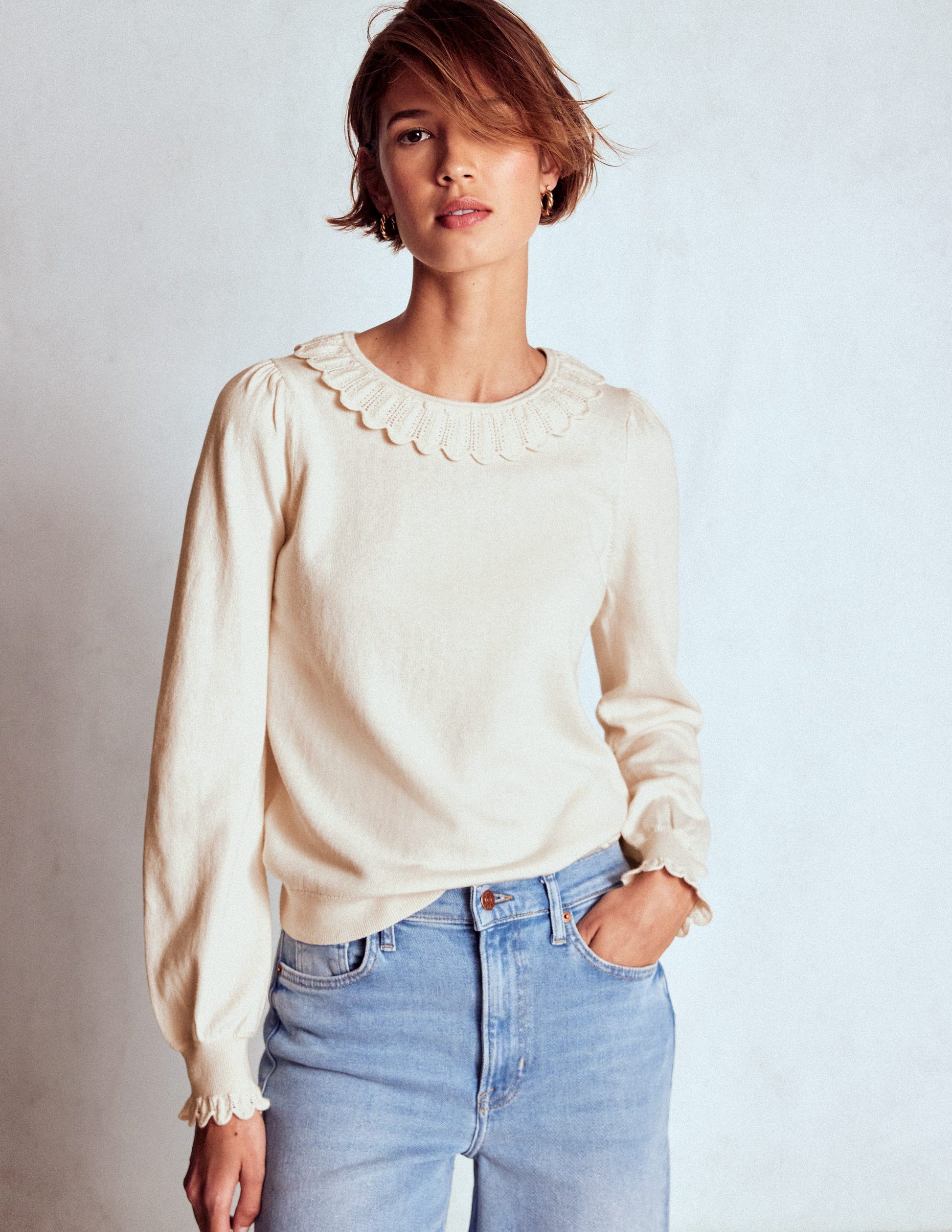Melina Baumwollpullover mit Rüschen-Warmes Naturweiß-1