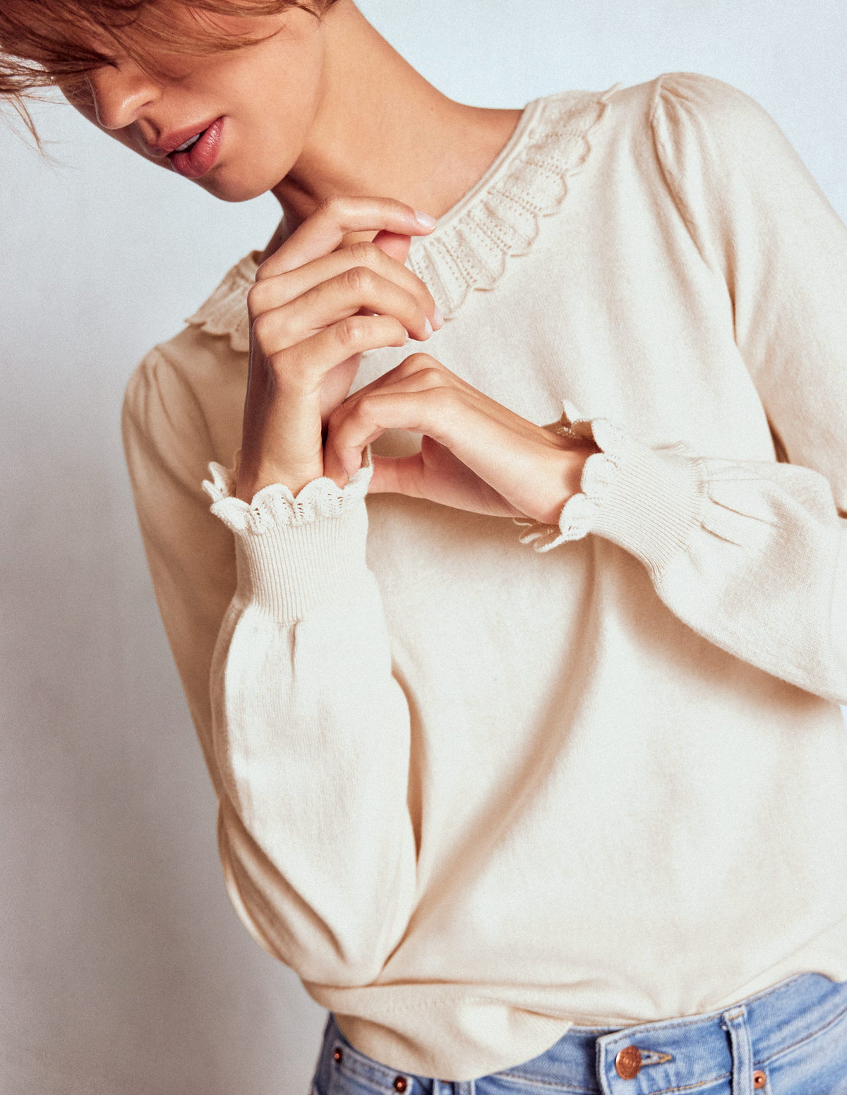 Melina Baumwollpullover mit Rüschen-Warmes Naturweiß - Image 3