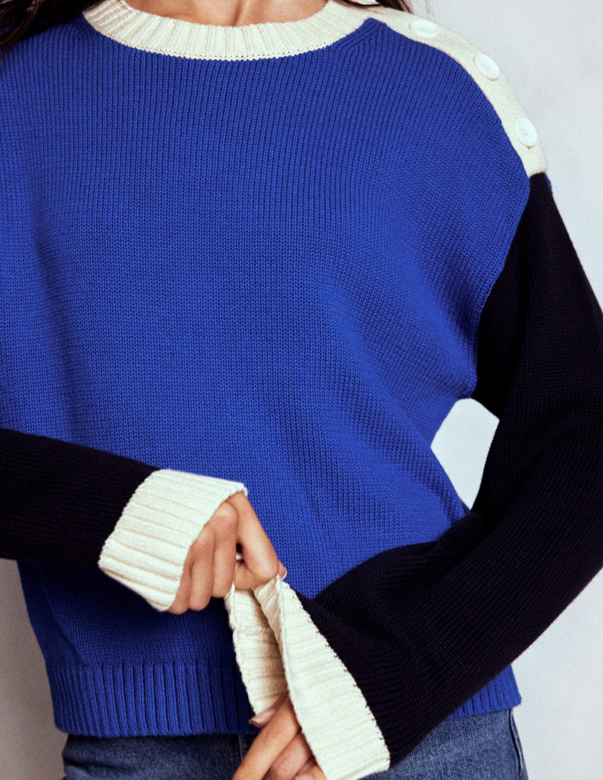 Jemma Breiter Baumwollpullover-Leuchtendes Blau-3