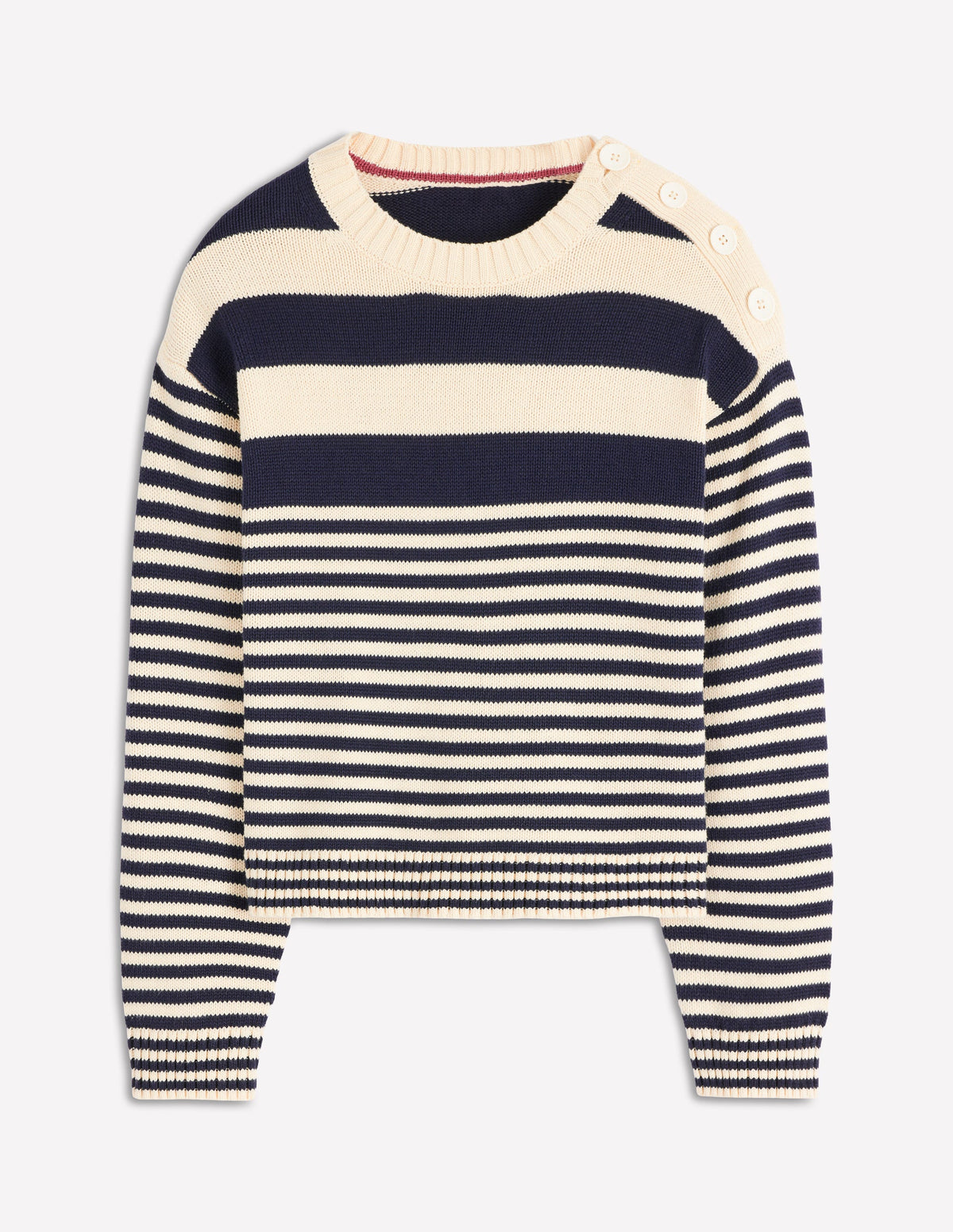 Jemma Chunky Cotton Jumper-Warm Ivory/ Navy - Image 5