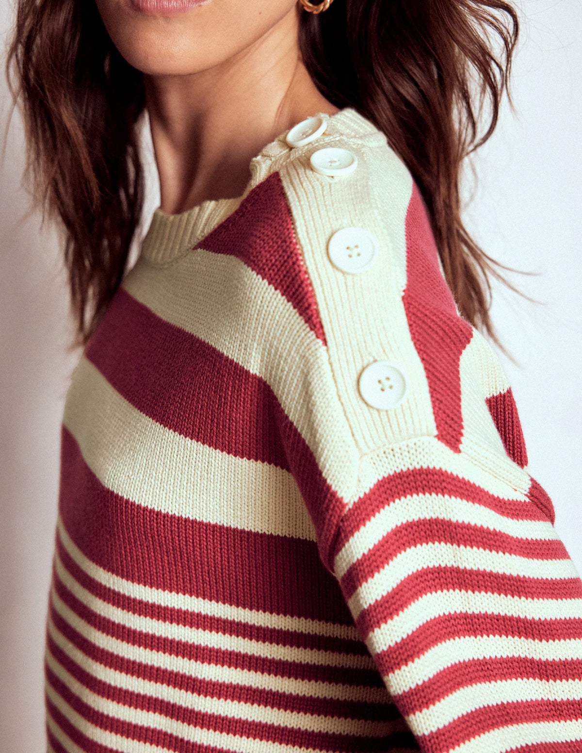Jemma Breiter Baumwollpullover-Warmes Naturweiß/Terrakotta - Image 2