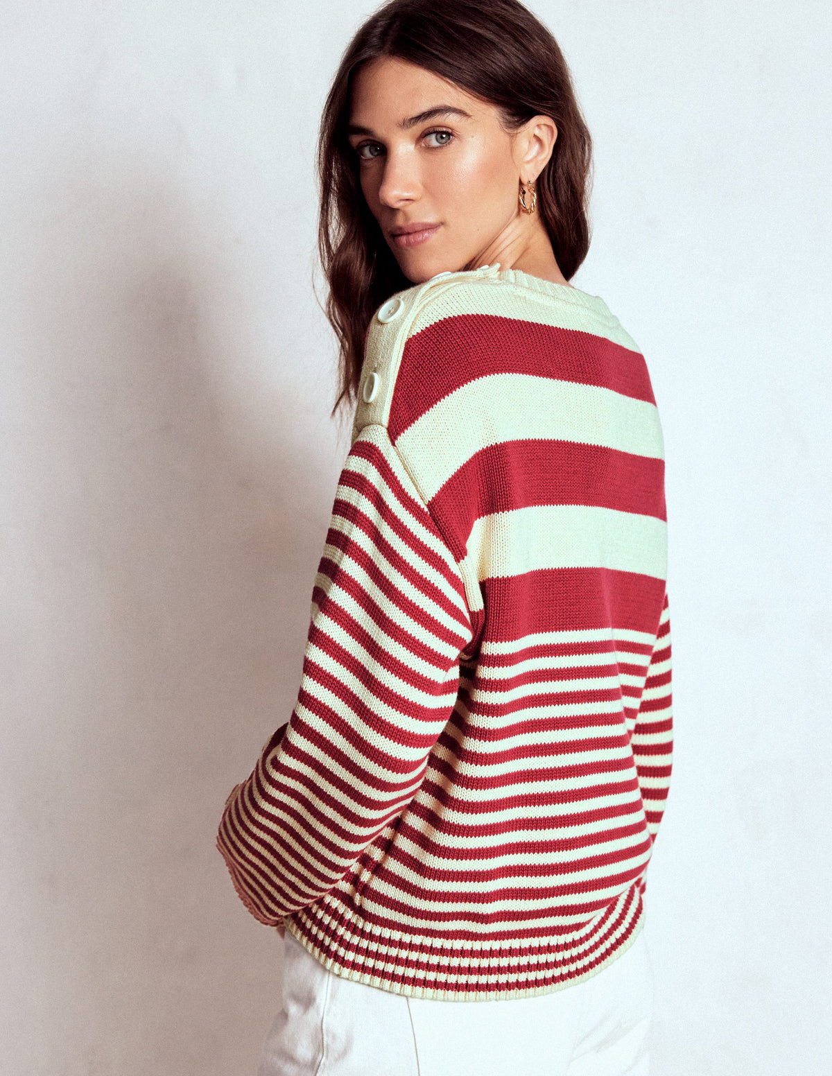 Jemma Breiter Baumwollpullover-Warmes Naturweiß/Terrakotta-3
