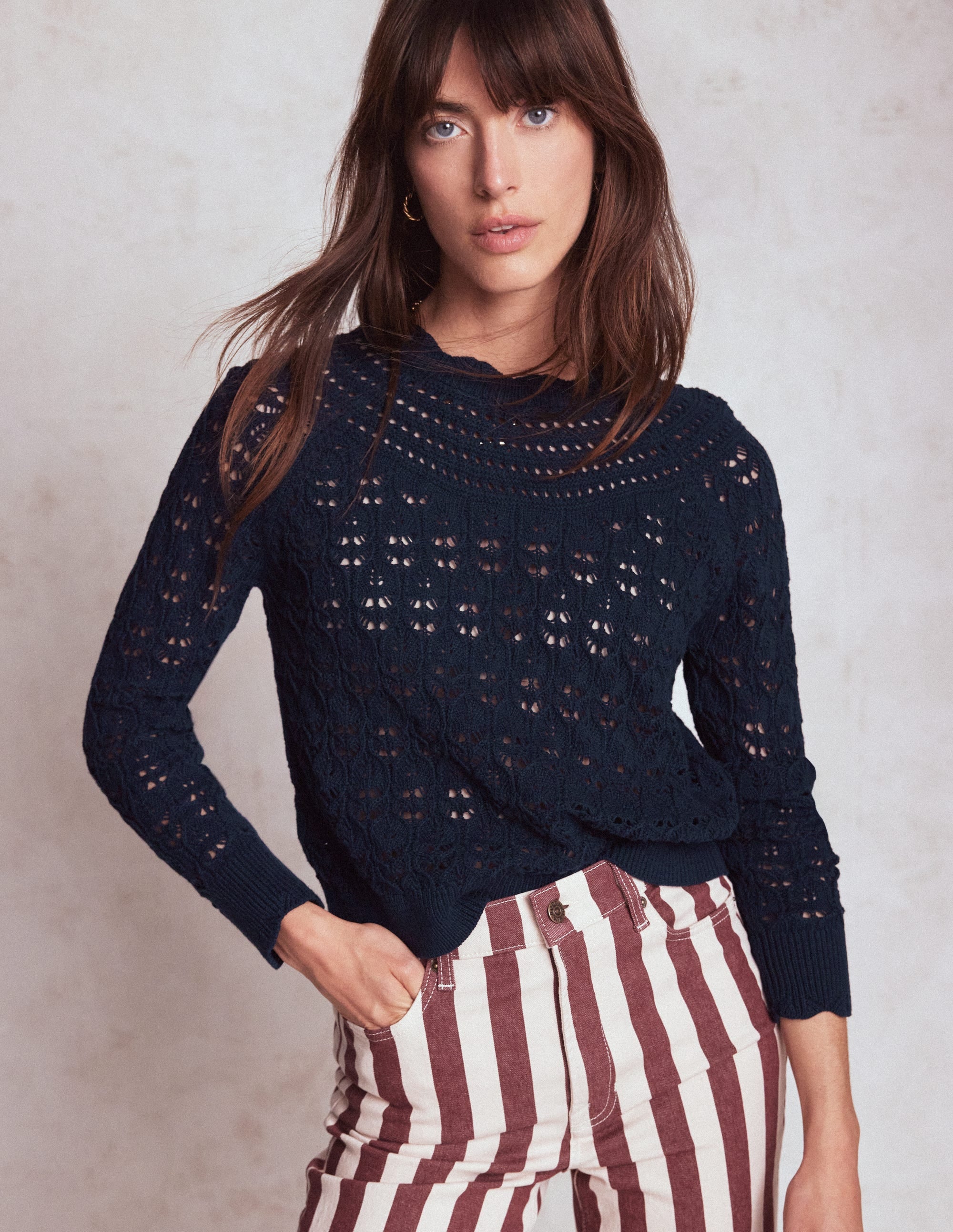 Crochet Mix Stitch Jumper-Navy - Image 4