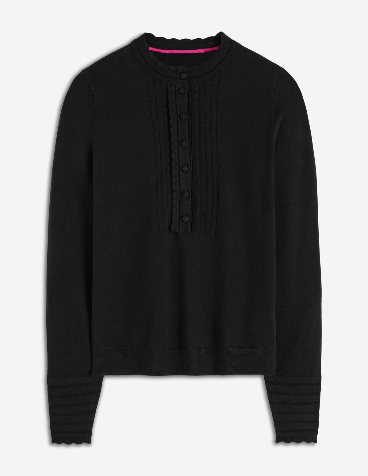 Angela Baumwollpullover mit Muschelsaum-Schwarz - Image 6