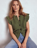 Frill Detail Waistcoat-Woodland Green Melange