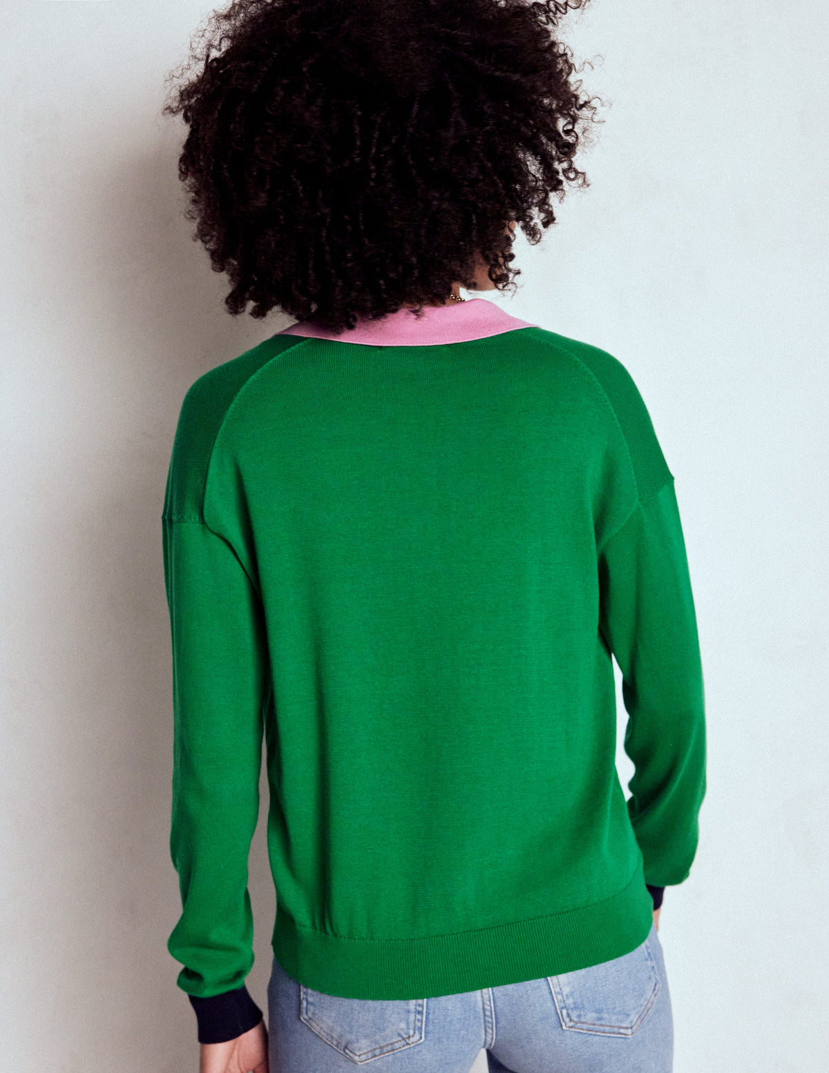 Lara Henley-Pullover aus Baumwolle-Sattes Smaragdgrün Blockfarben-3