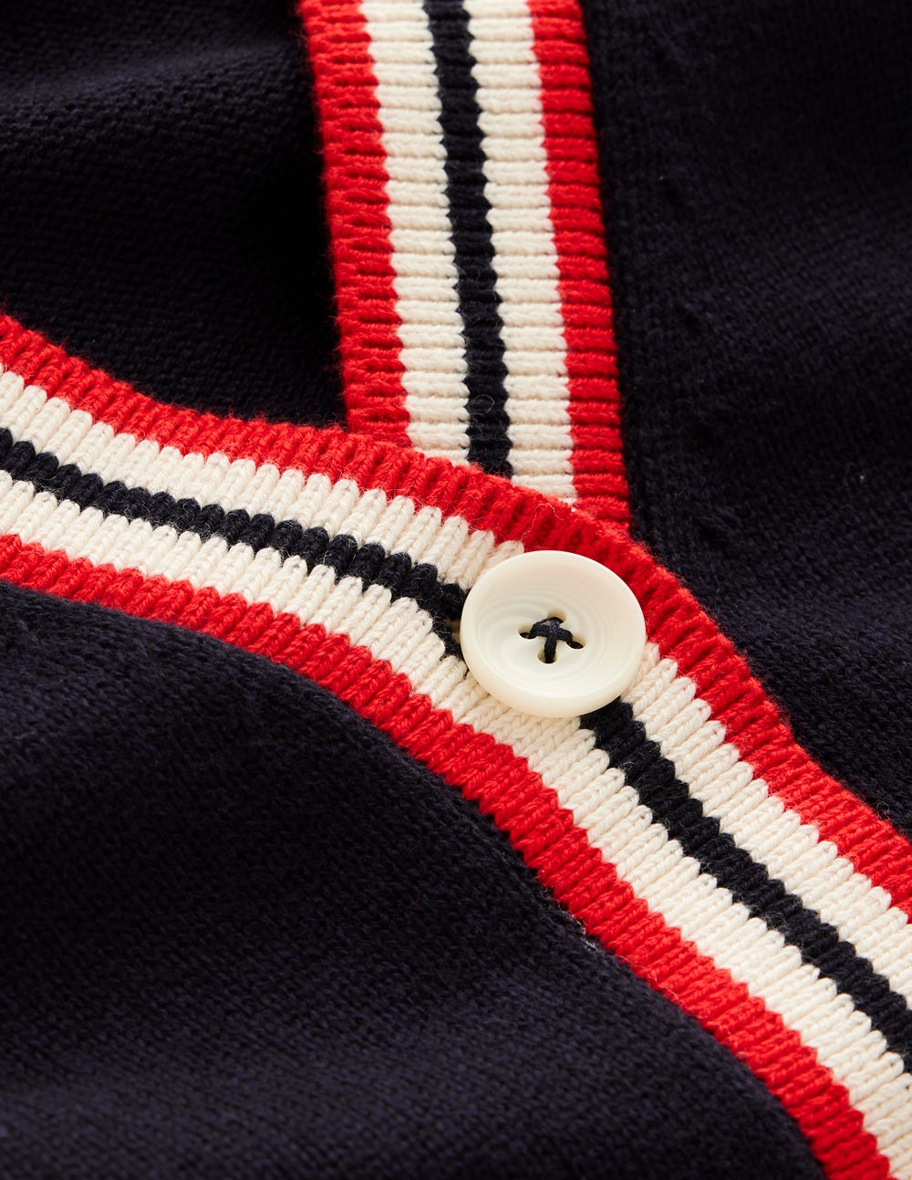 Lange Baumwollstrickjacke mit V-Ausschnitt-Marineblau-6