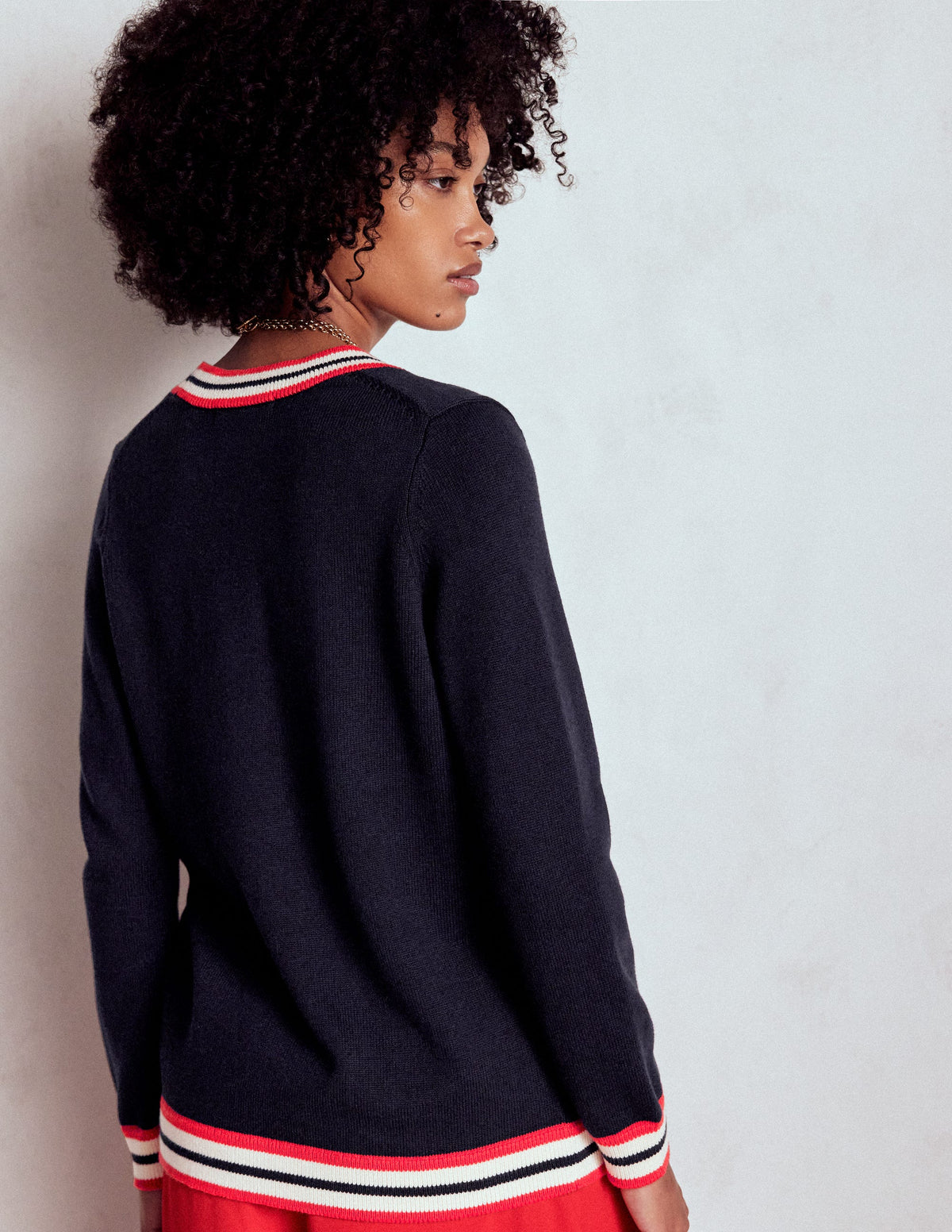Lange Baumwollstrickjacke mit V-Ausschnitt-Marineblau - Image 3