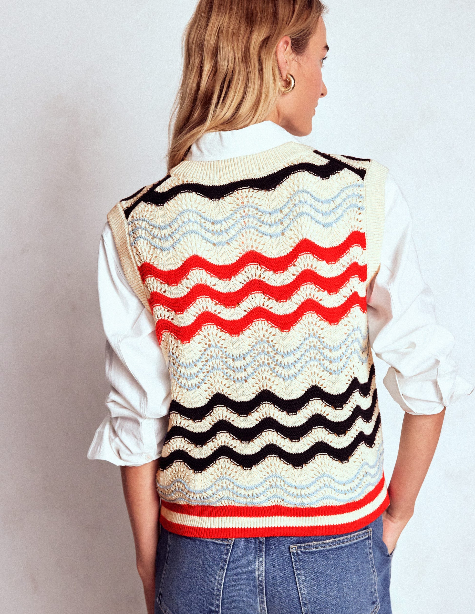 Baumwollpullunder mit Wellendesign-Marineblau/Rot Texturierte Welle-3
