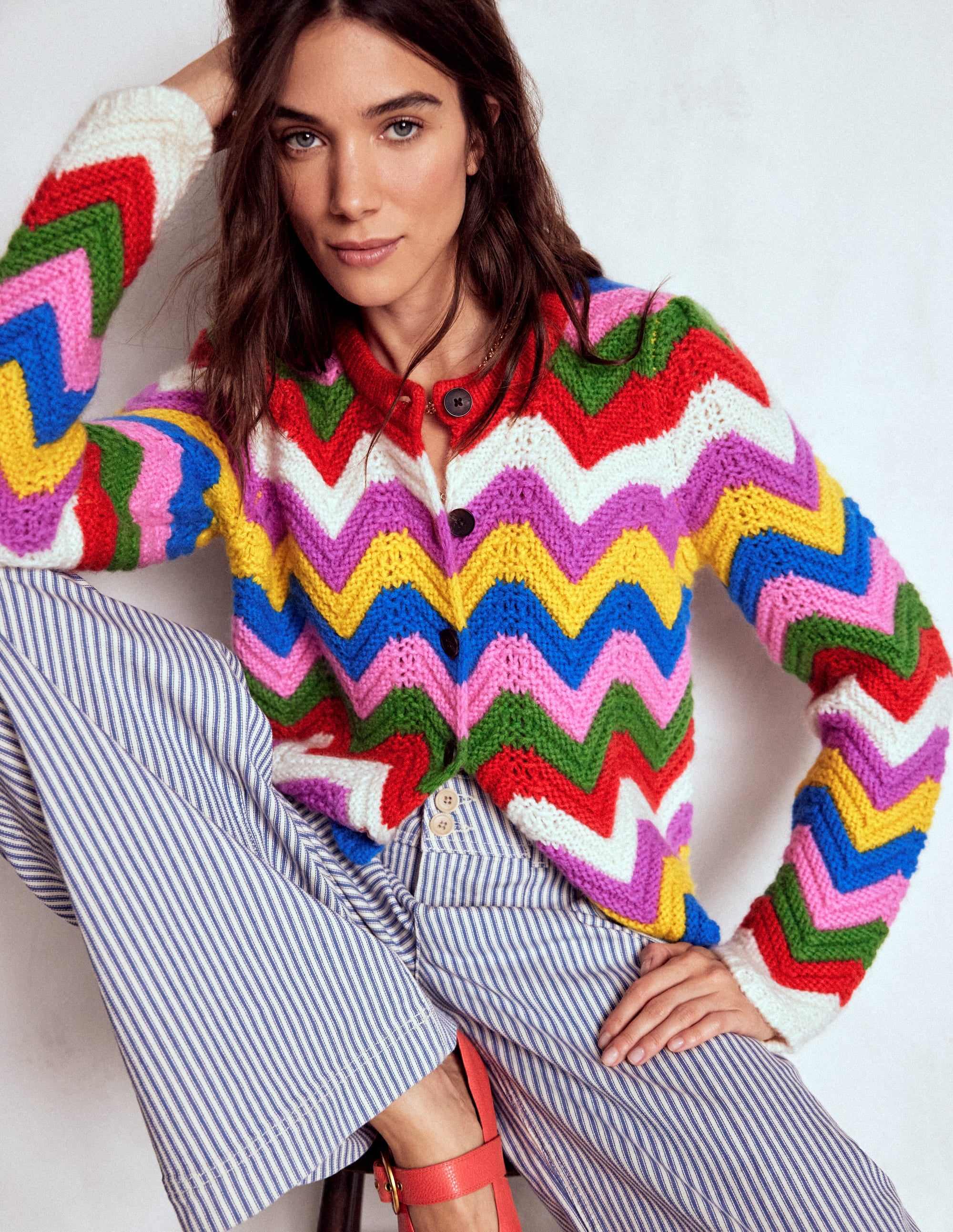 Grobstrickjacke mit Chevronmuster-Bunt, Zickzack - Image 1