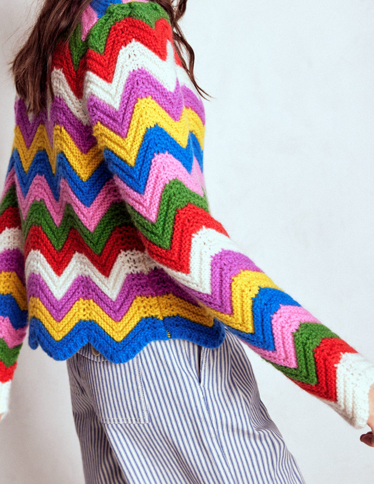 Grobstrickjacke mit Chevronmuster-Bunt, Zickzack-2