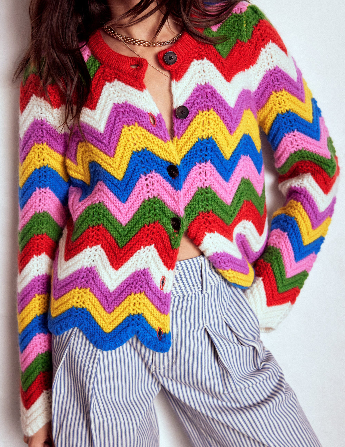 Grobstrickjacke mit Chevronmuster-Bunt, Zickzack-3
