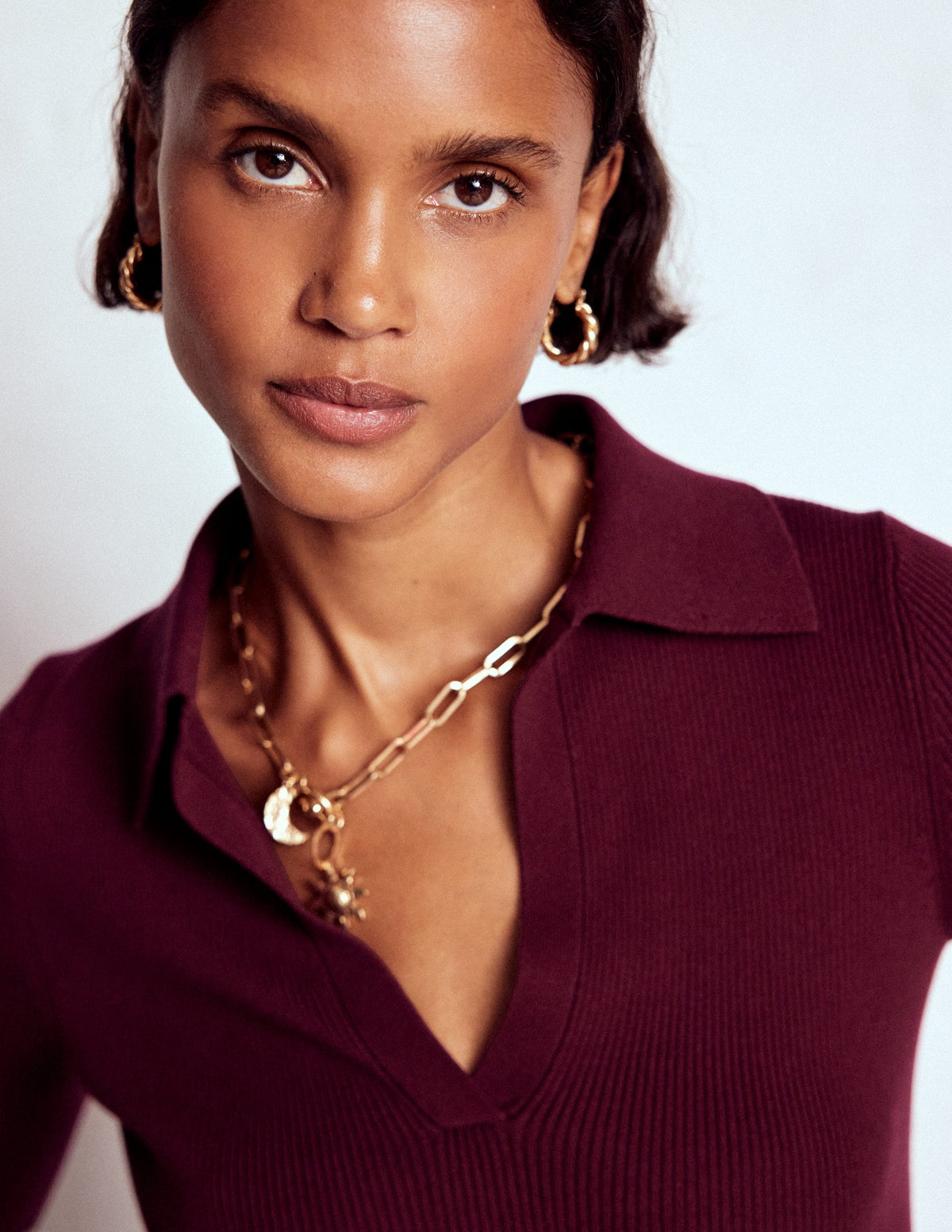 Henley-Shirt aus Rippstrick-Dunkelviolett - Image 1