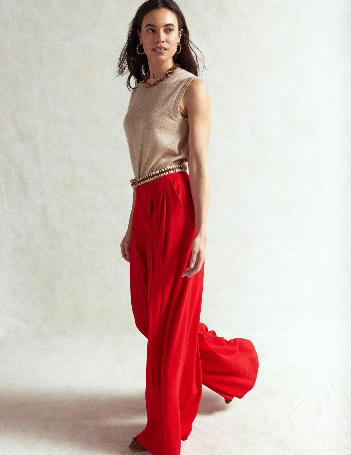Regent Wide Leg Trousers-Poppy Red-6